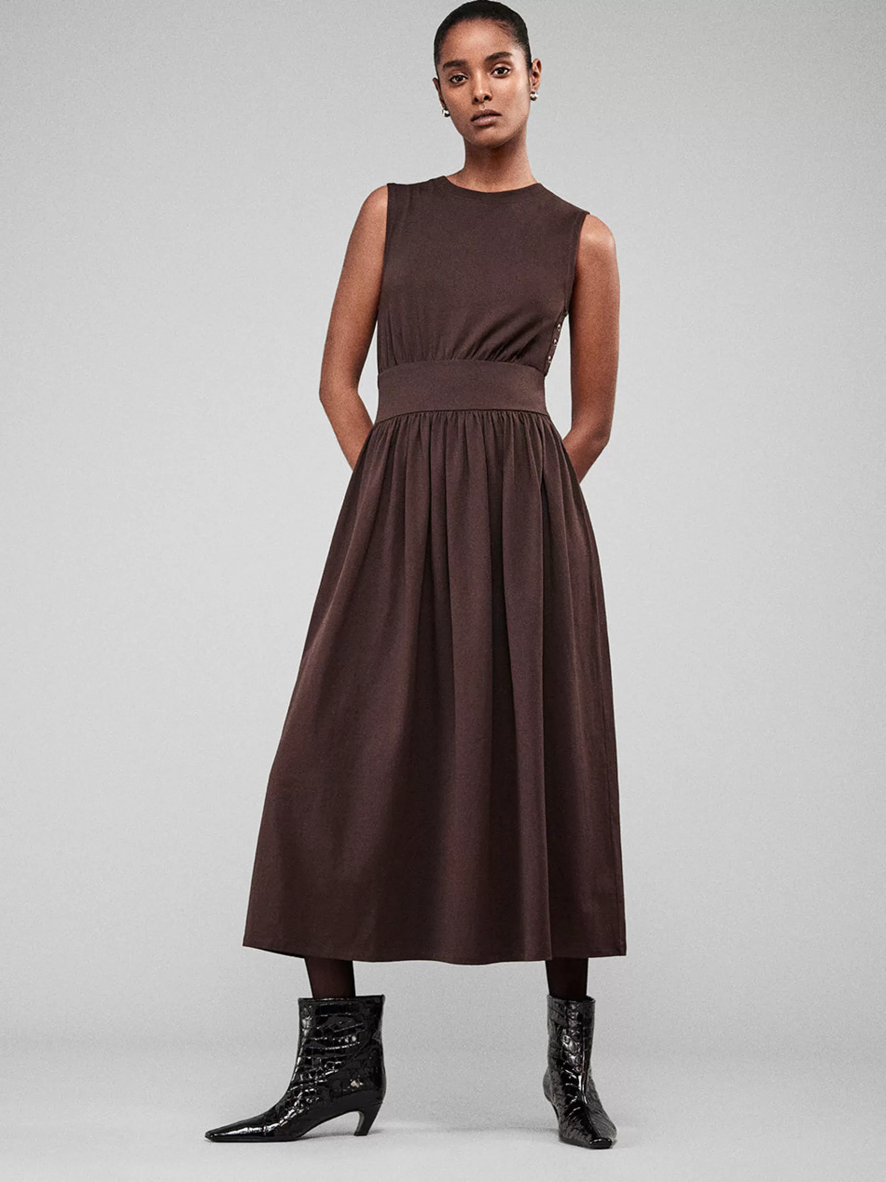 Dresses & Jumpsuits*FRAME Banded Jersey Button Dress in Chocolate Brown Chocolatebrown
