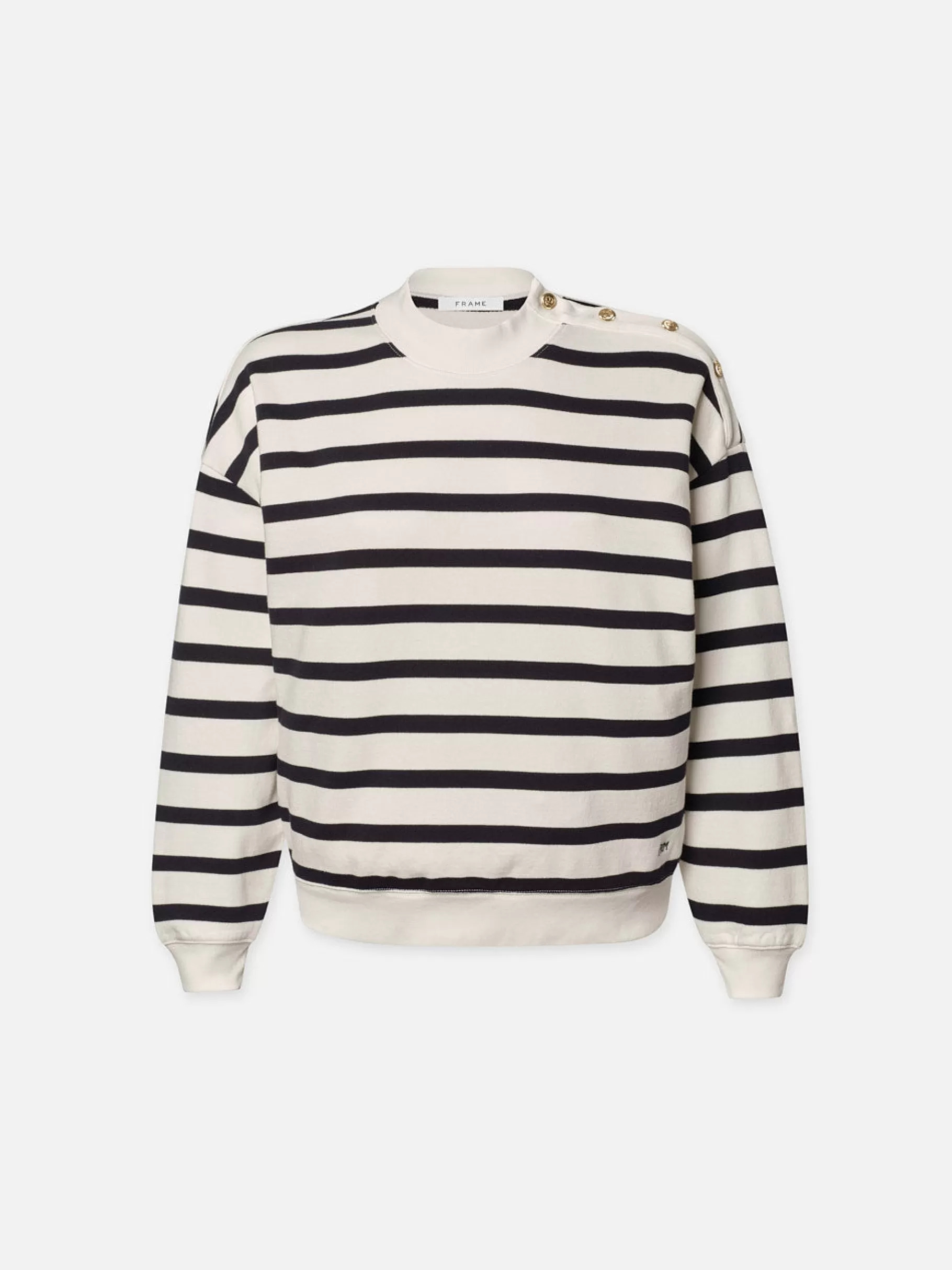 Sweaters*FRAME Button Detail Sweatshirt in Navy Multi Navymulti
