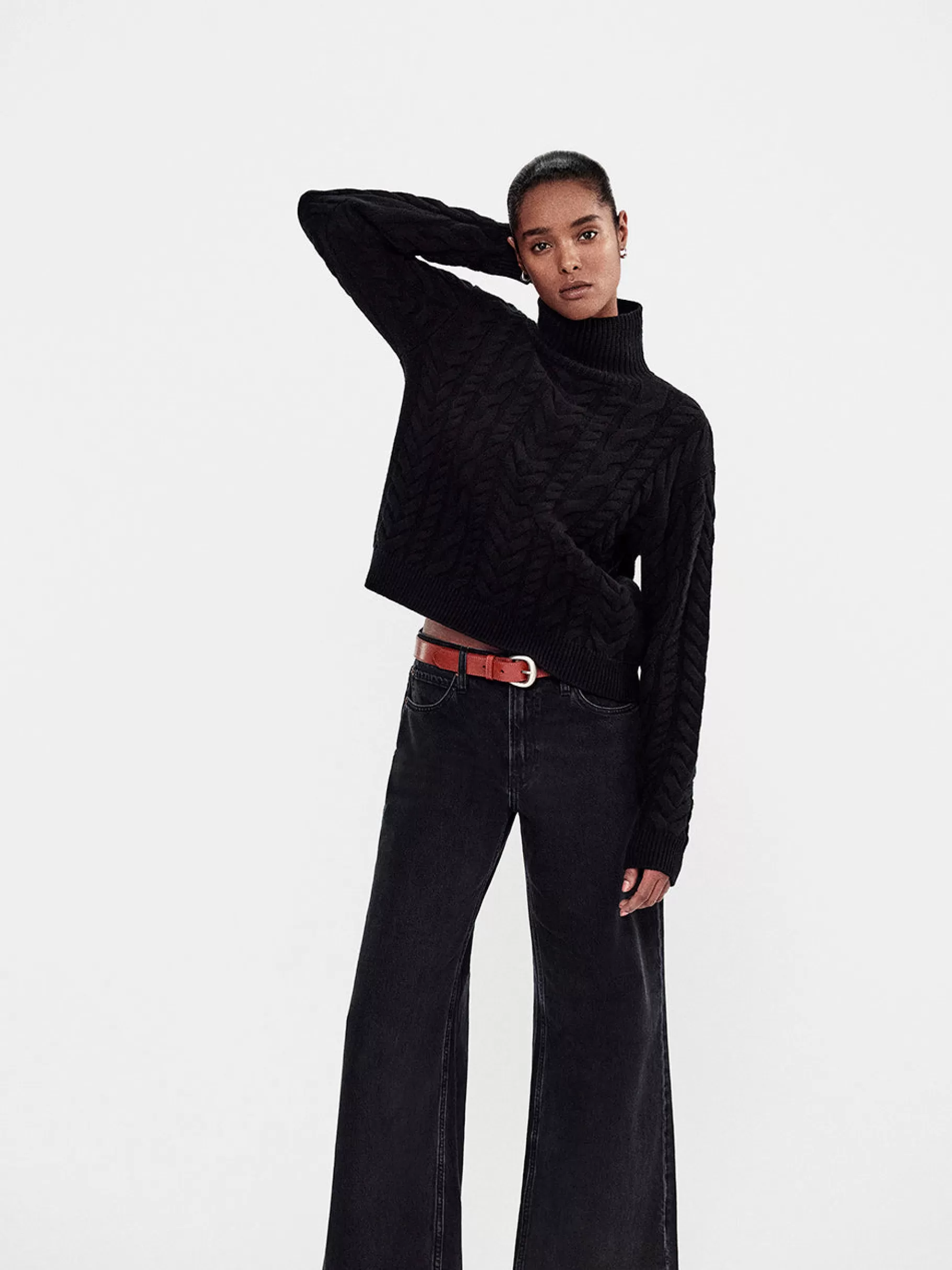 Sweaters*FRAME Cable Knit Turtleneck in Black