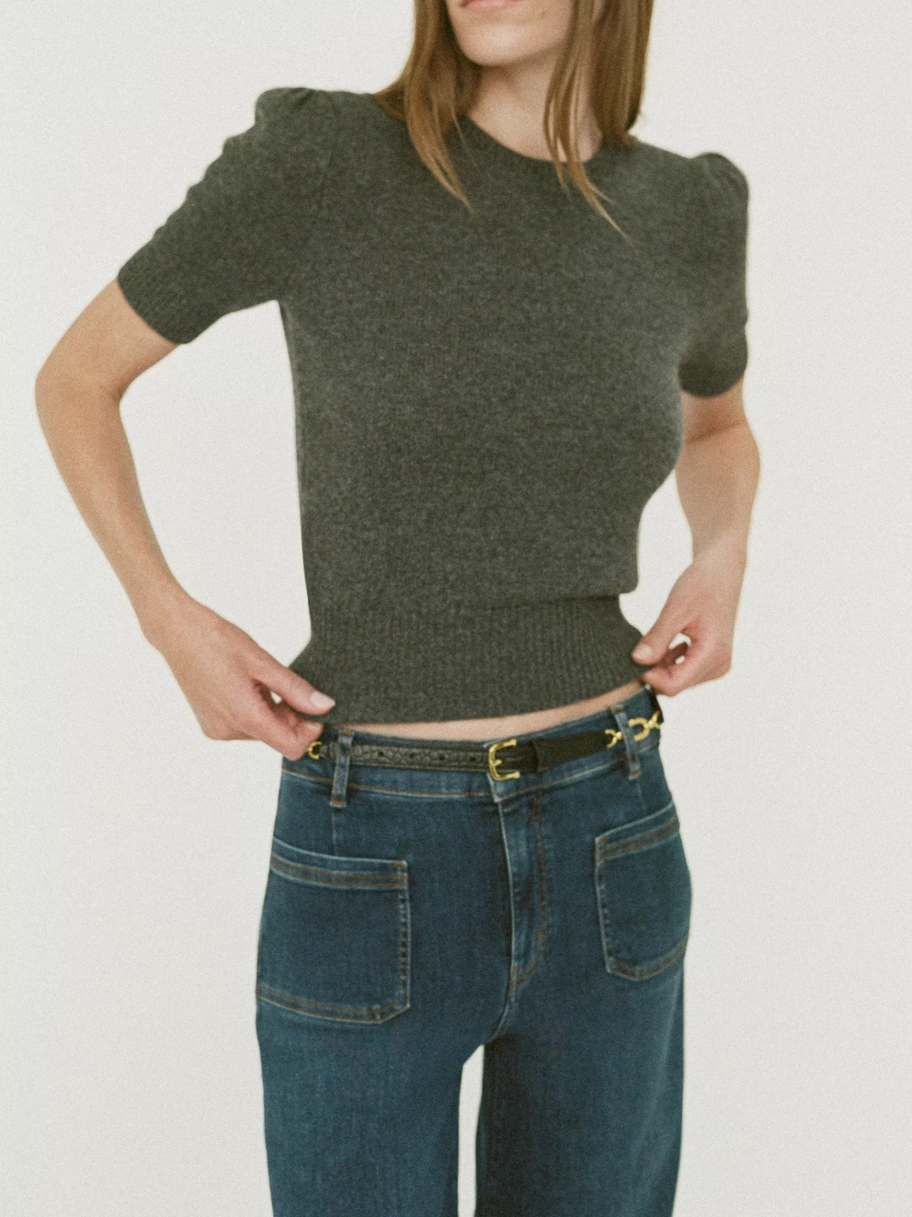 Sweaters*FRAME Cashmere Gathered Sweater in Dark Gris Heather Darkgrisheather