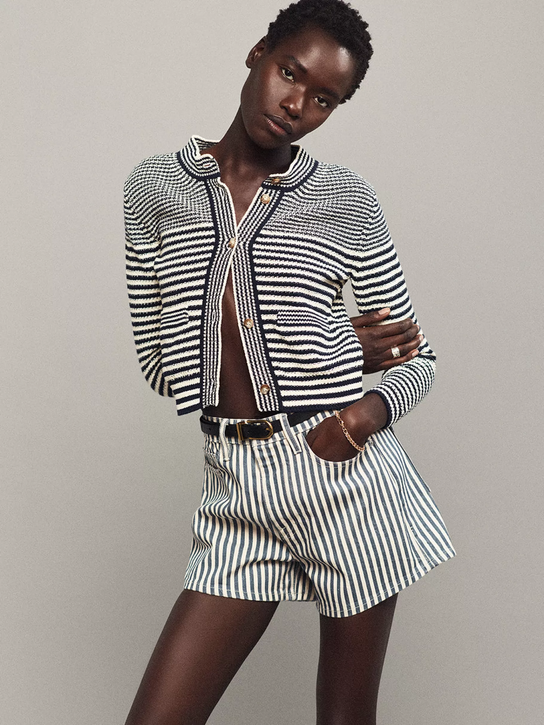 Sweaters*FRAME Compact Stripe Cardi in Navy Multi Navymulti