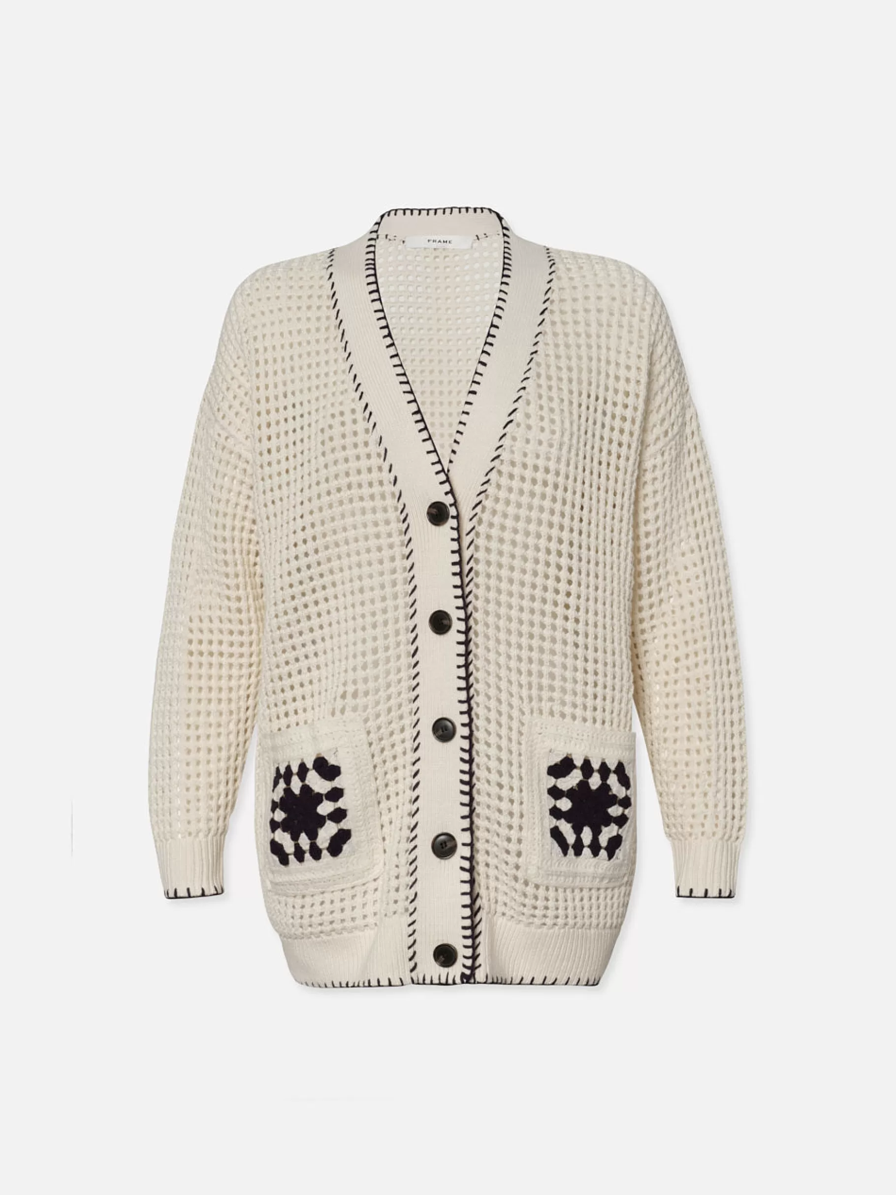Sweaters*FRAME Crochet Pocket Cardi in Navy Multi Navymulti