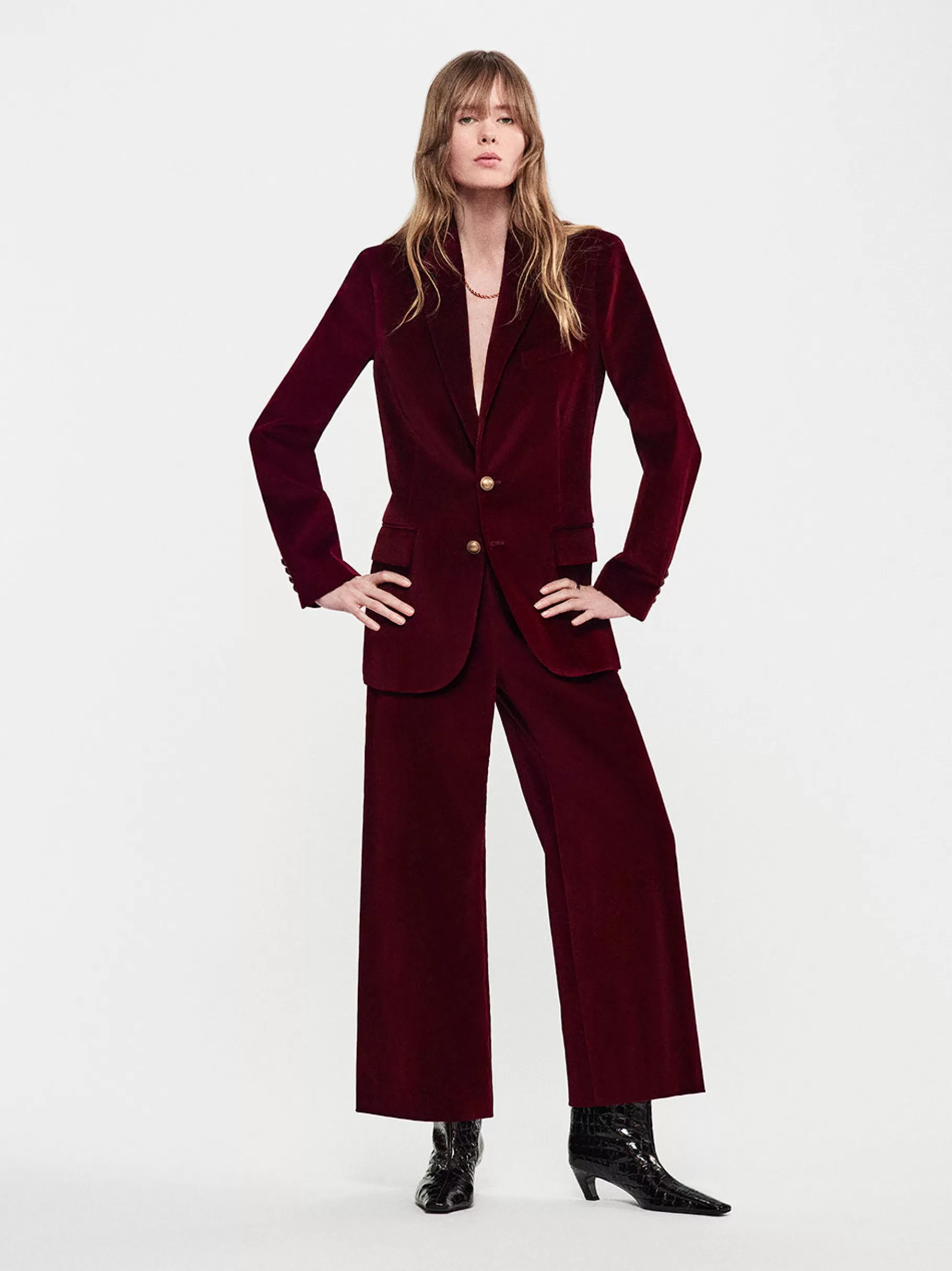 Pants*FRAME Crop Velvet Wide Leg in Wine
