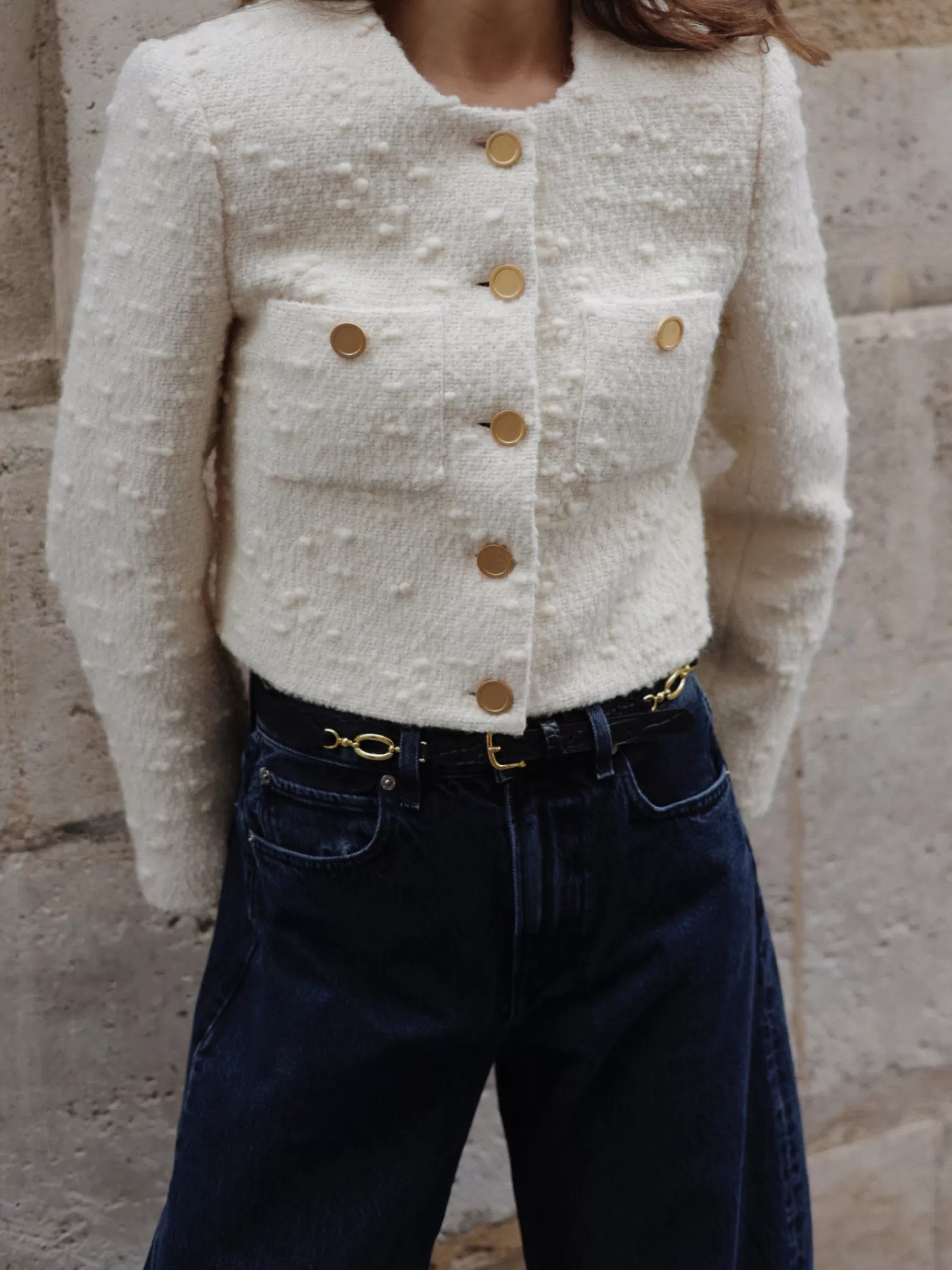 Jackets & Coats*FRAME Cropped Button Front Jacket in Ecru