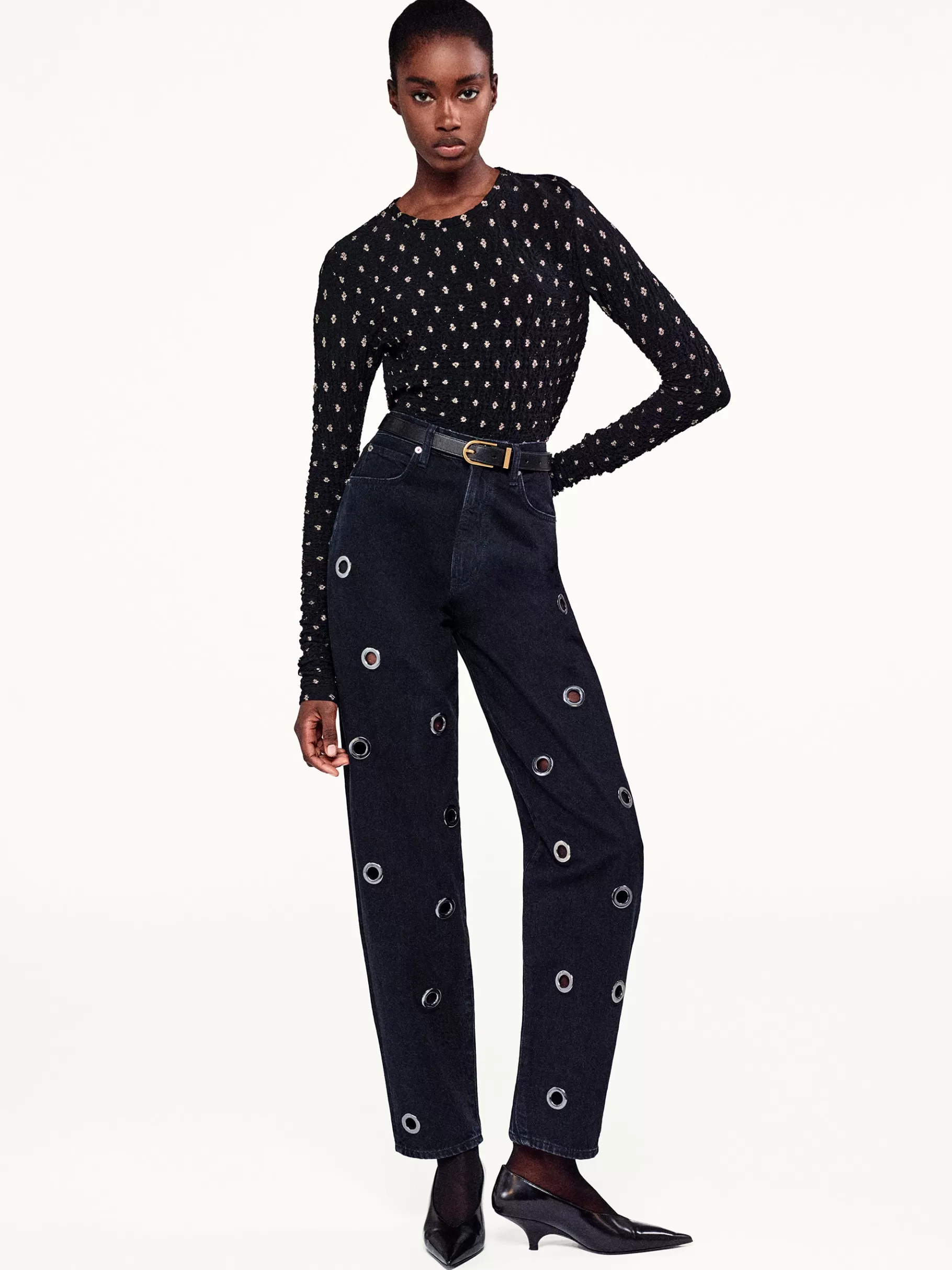 Tops & Blouses*FRAME Dotted Stretch Mesh Top in Black Multi Blackmulti