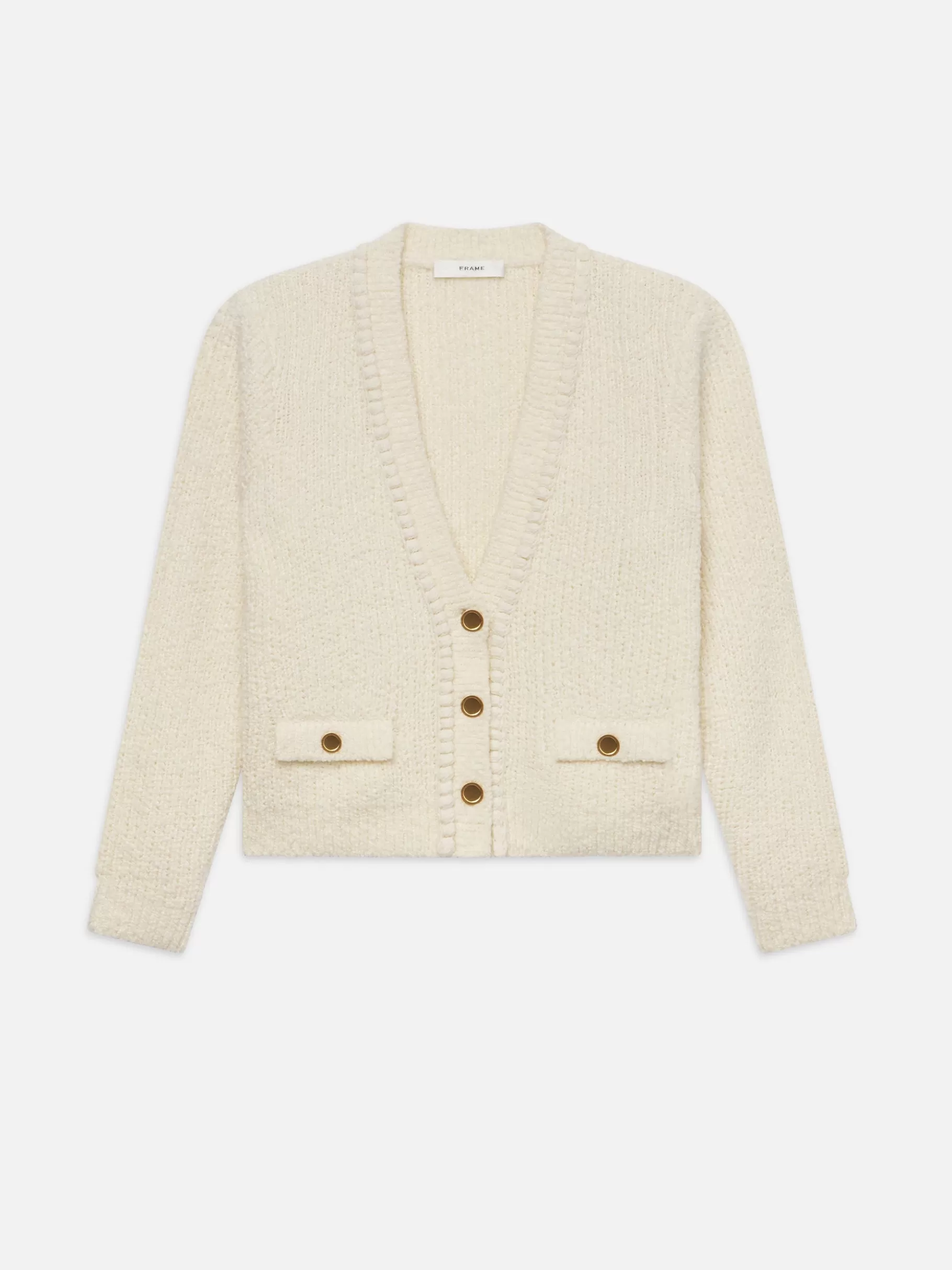 Sweaters*FRAME Double Pocket Cropped Cardi in Cream
