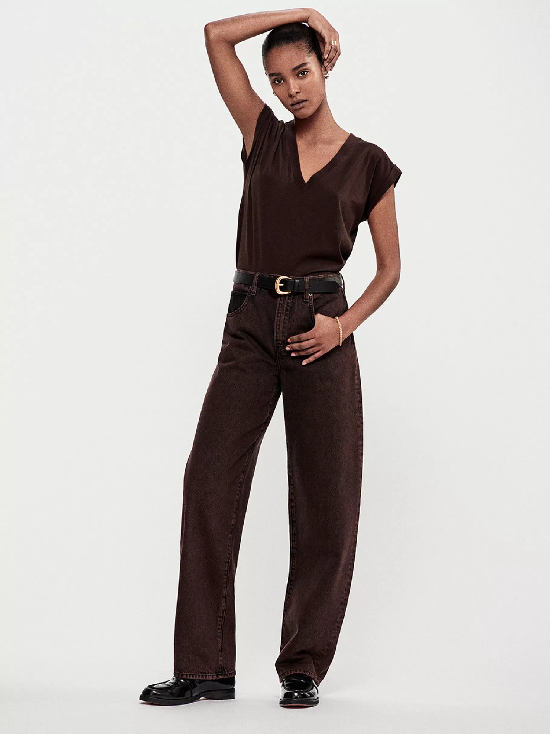 Tanks & Tees*FRAME Easy V-Neck Tee in Chocolate Brown Chocolatebrown