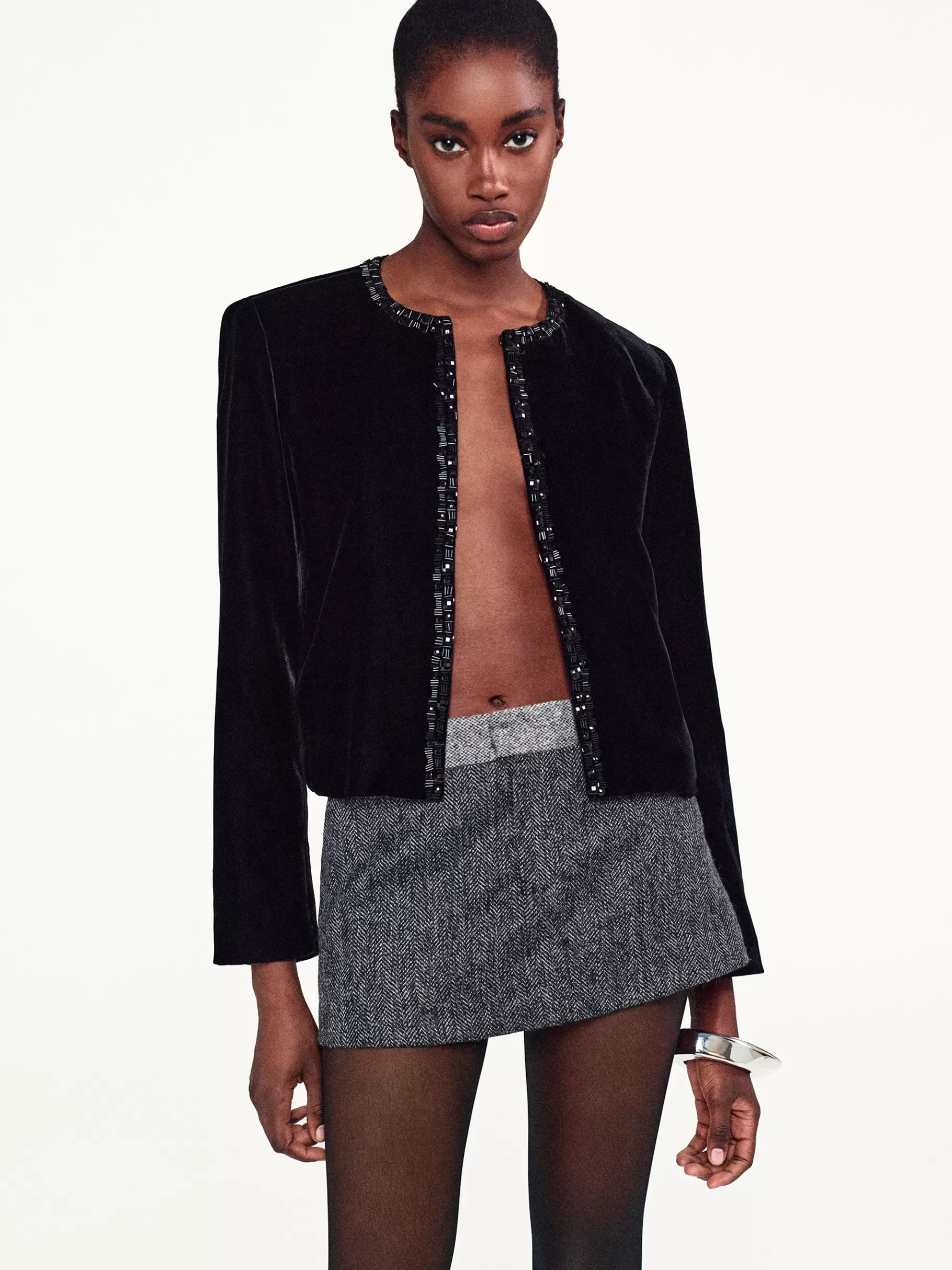 Jackets & Coats*FRAME Embellished Velvet Jacket in Black
