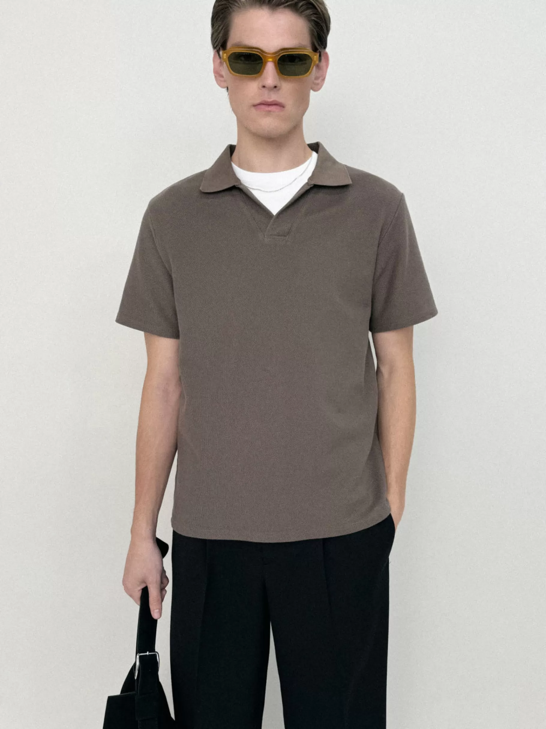 Tees & Polos*FRAME Jacquard Polo in Soft Mocha Softmocha
