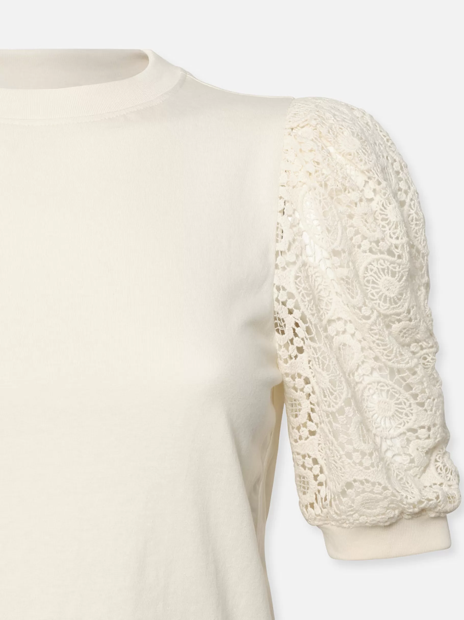 Tanks & Tees*FRAME Lace Sleeve Frankie Tee in Cream