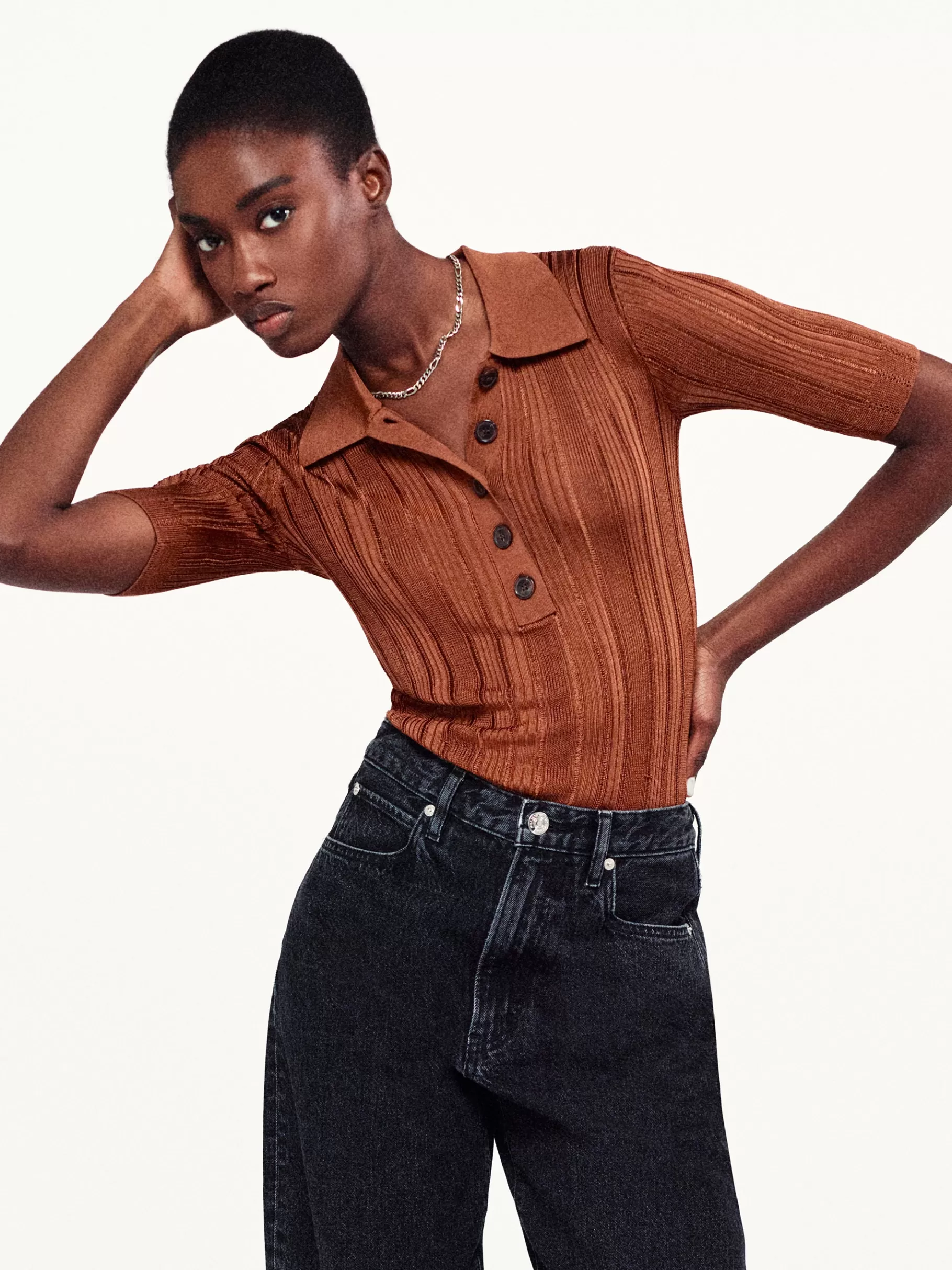 Tops & Blouses*FRAME Laddered Rib Polo in Light Camel Lightcamel