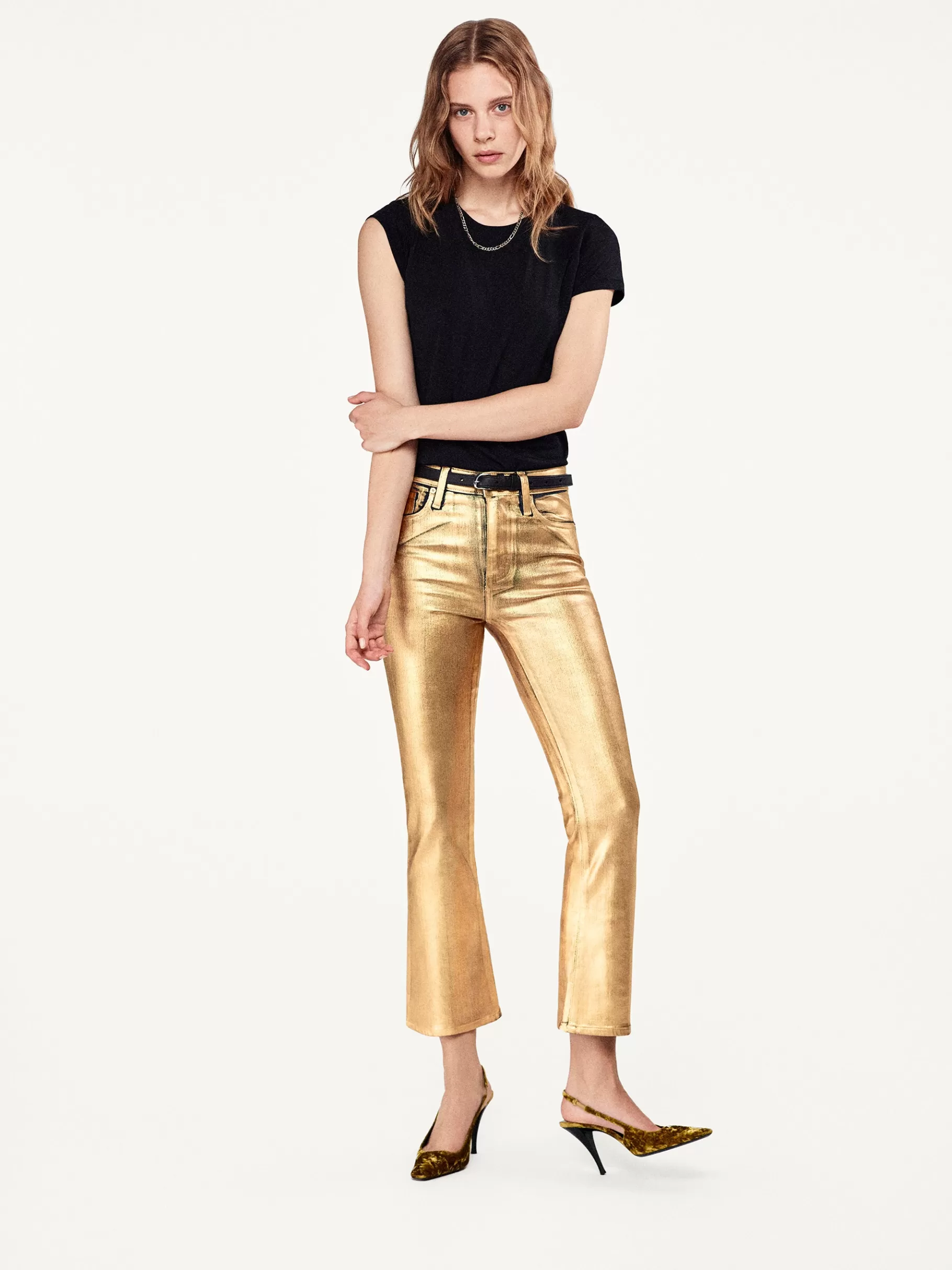 Bootcut*FRAME Le Crop Mini Boot in Gold Chrome Goldchrome