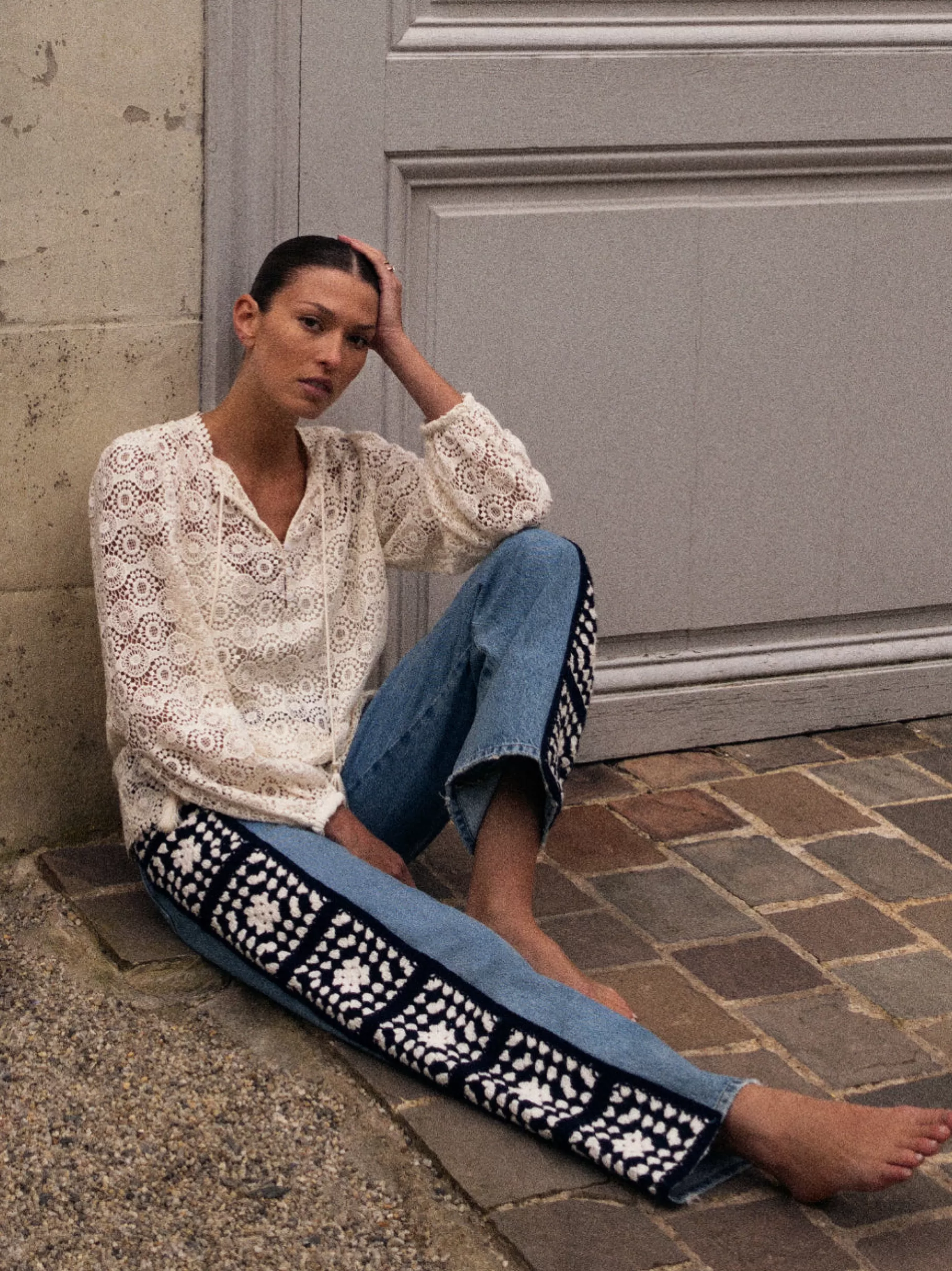 Straight*FRAME Le Jane Crop Crochet in Baines Clean Bainesclean