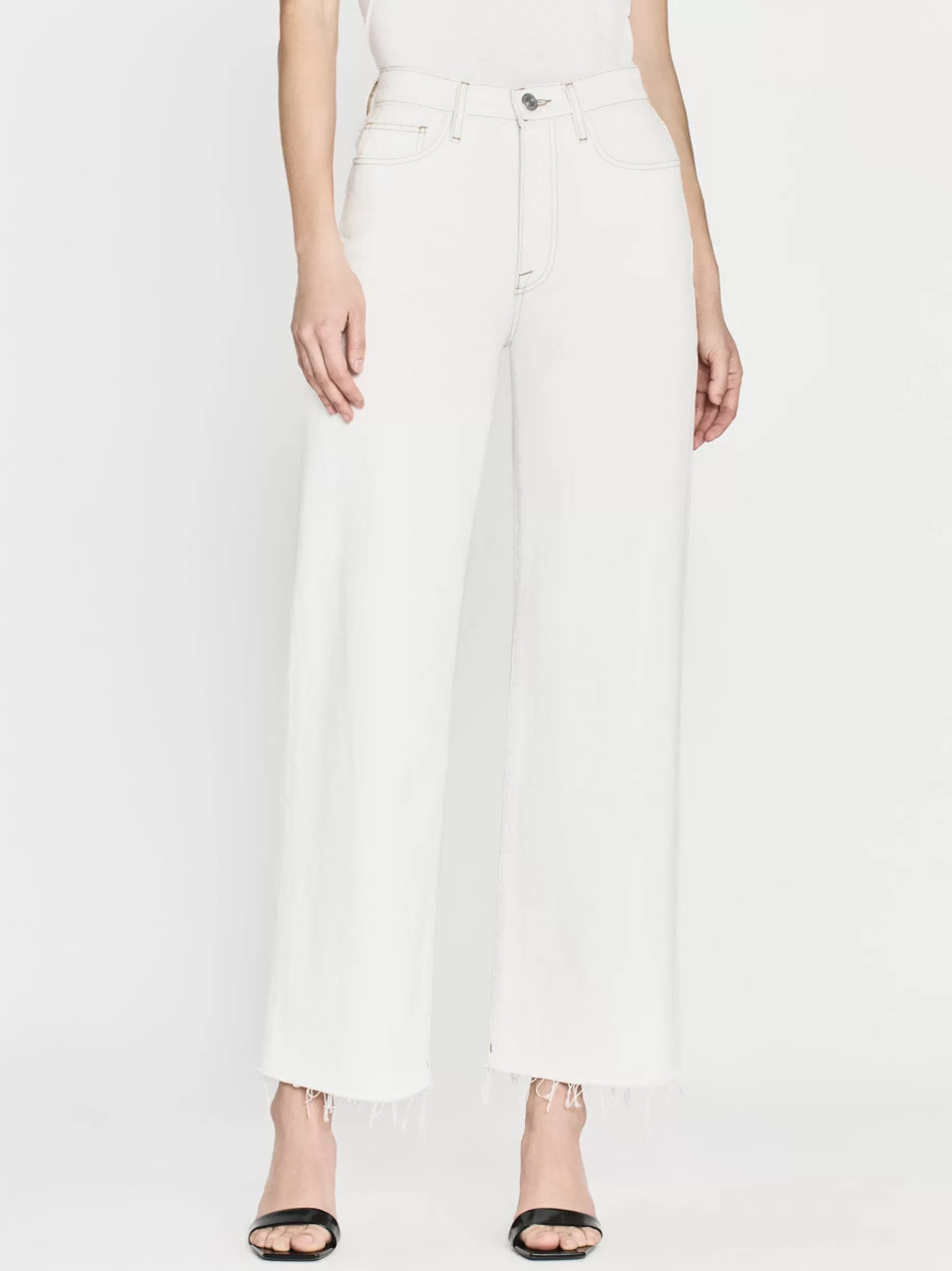 Wide Leg*FRAME Le Jane Wide Crop Raw Fray in Au Natural Clean Aunaturalclean