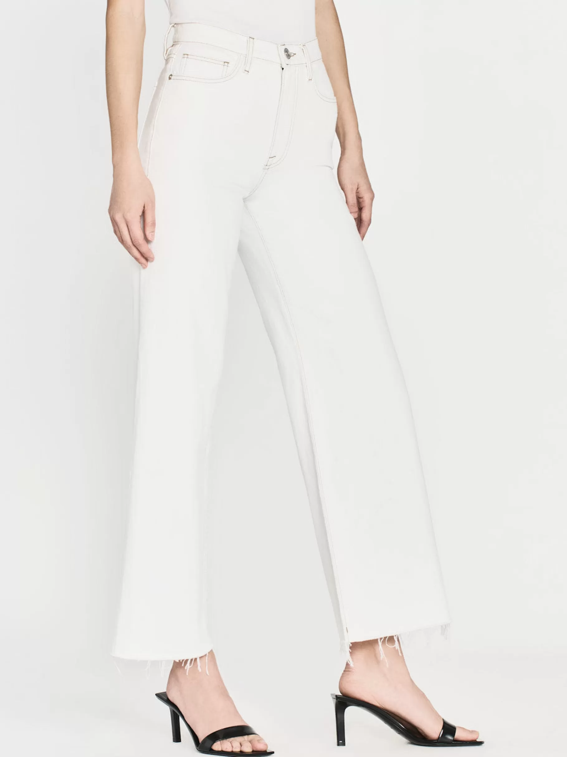 Wide Leg*FRAME Le Jane Wide Crop Raw Fray in Au Natural Clean Aunaturalclean