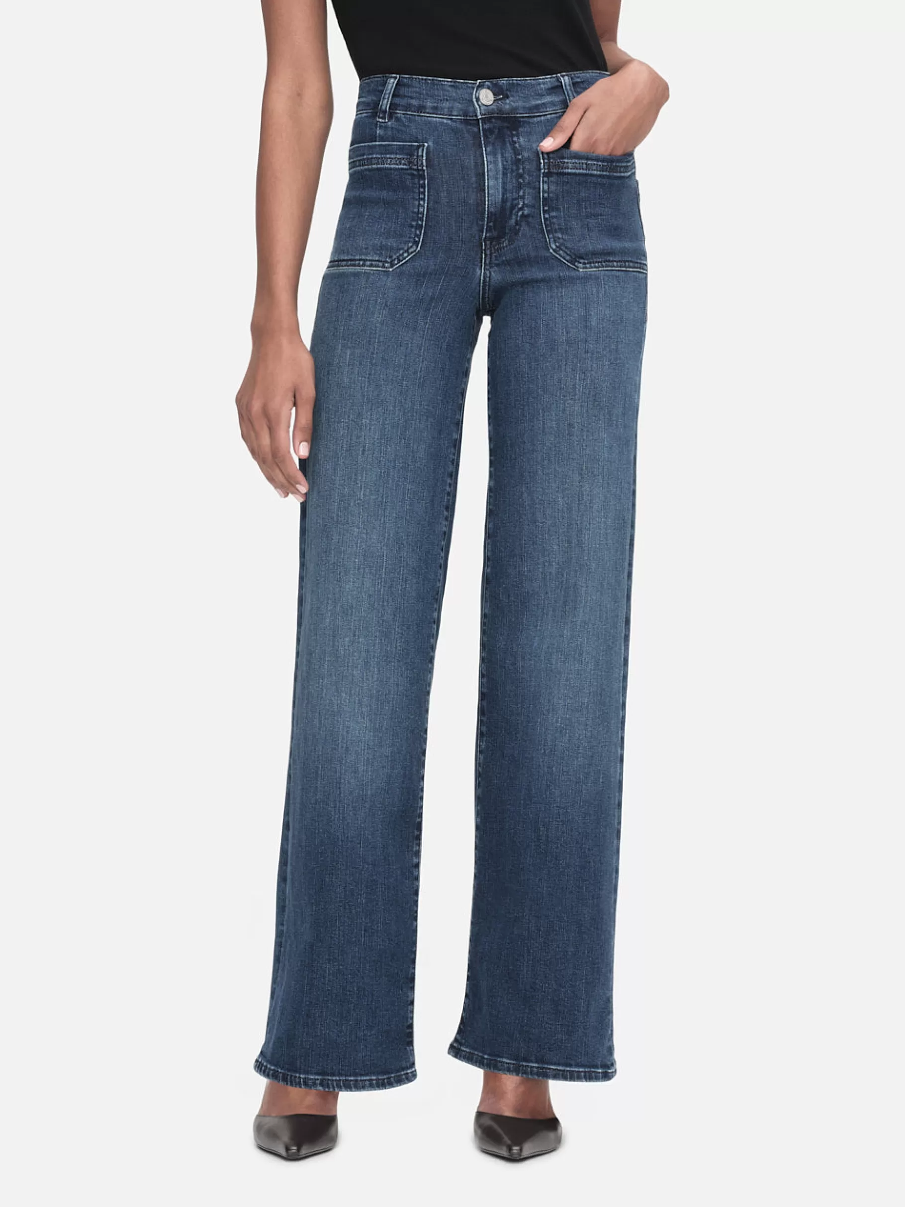 Wide Leg*FRAME Le Slim Palazzo Bardot Pocket in Thunderstorm