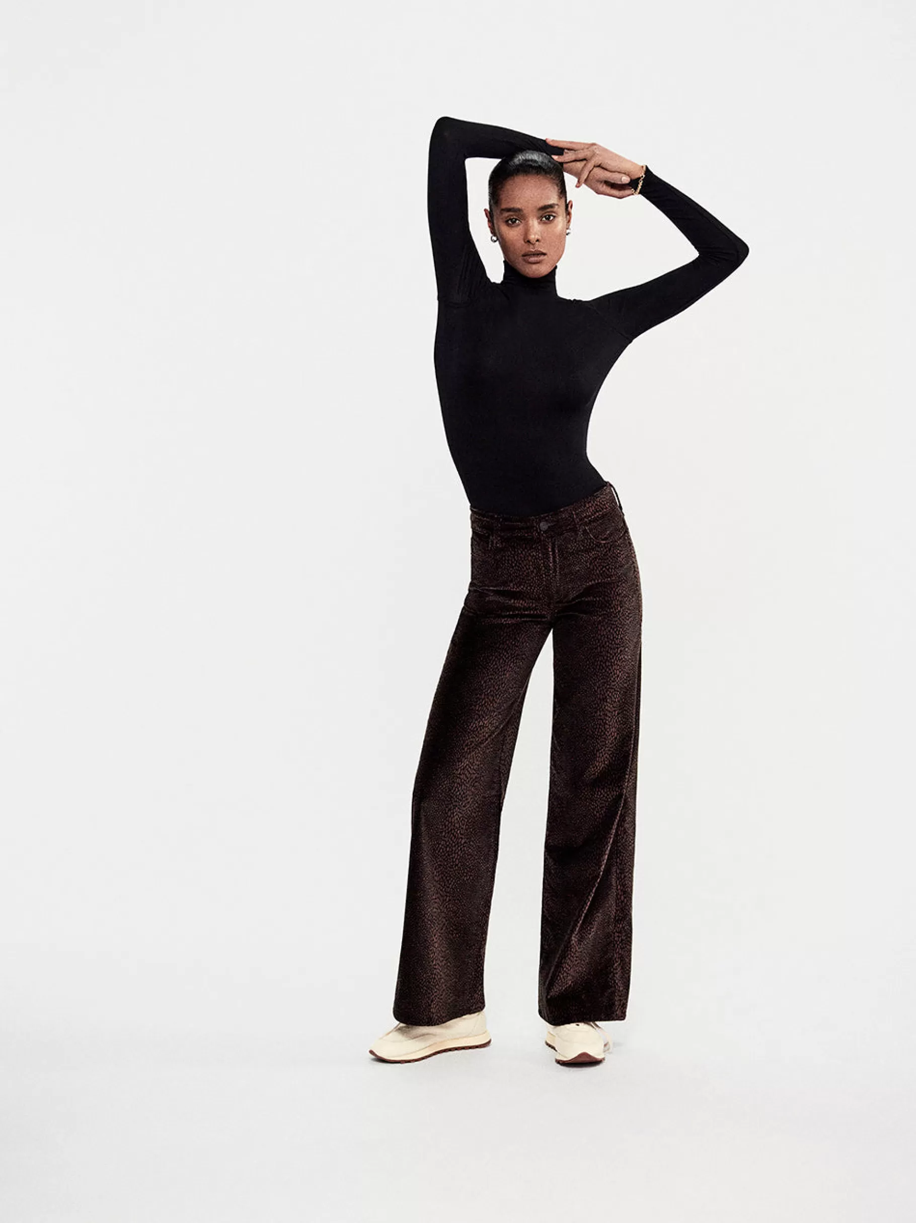 Wide Leg*FRAME Le Slim Palazzo Velveteen in Panthera