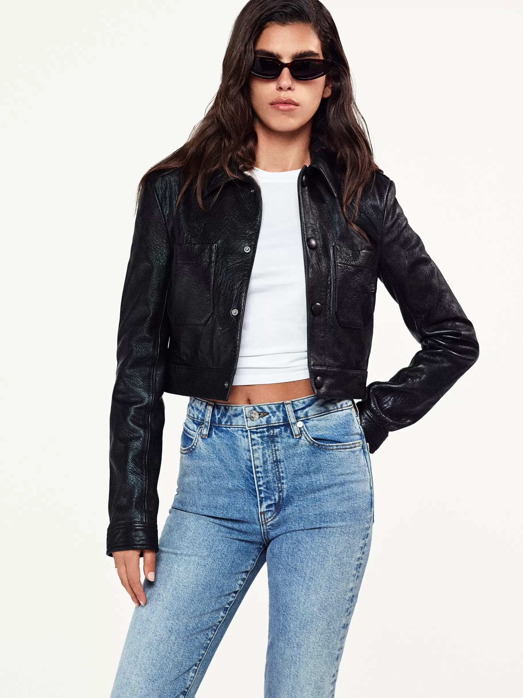 Leather & Suede | Jackets & Coats*FRAME Leather Button Front Jacket in Black