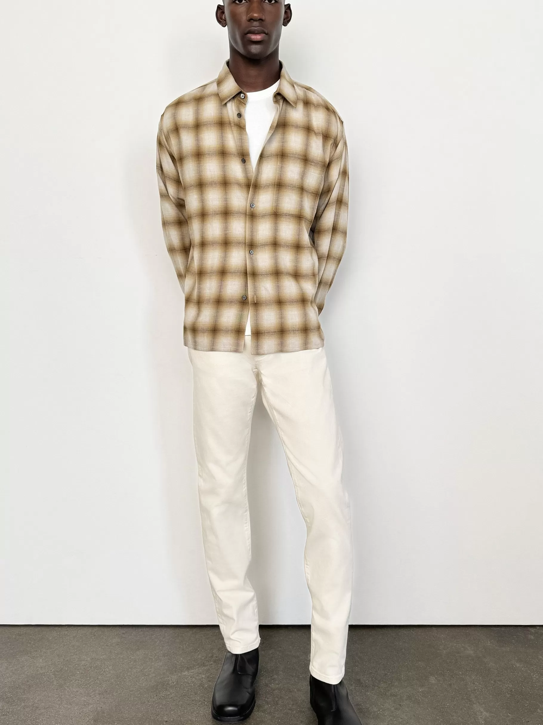 Shirts*FRAME Light Weight Plaid Shirt in Tan Plaid Tanplaid