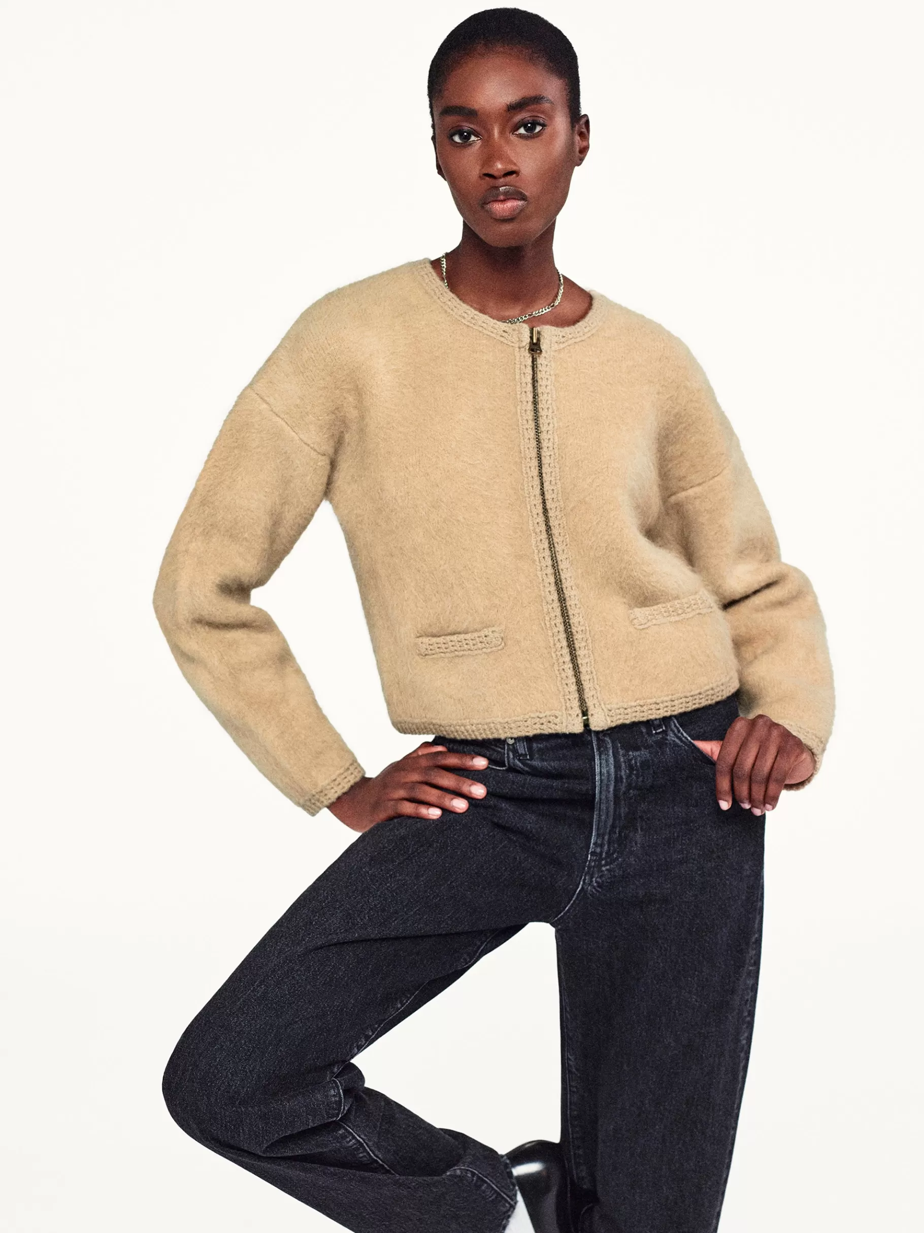 Sweaters*FRAME Lofty Crochet Cardi in Wheat
