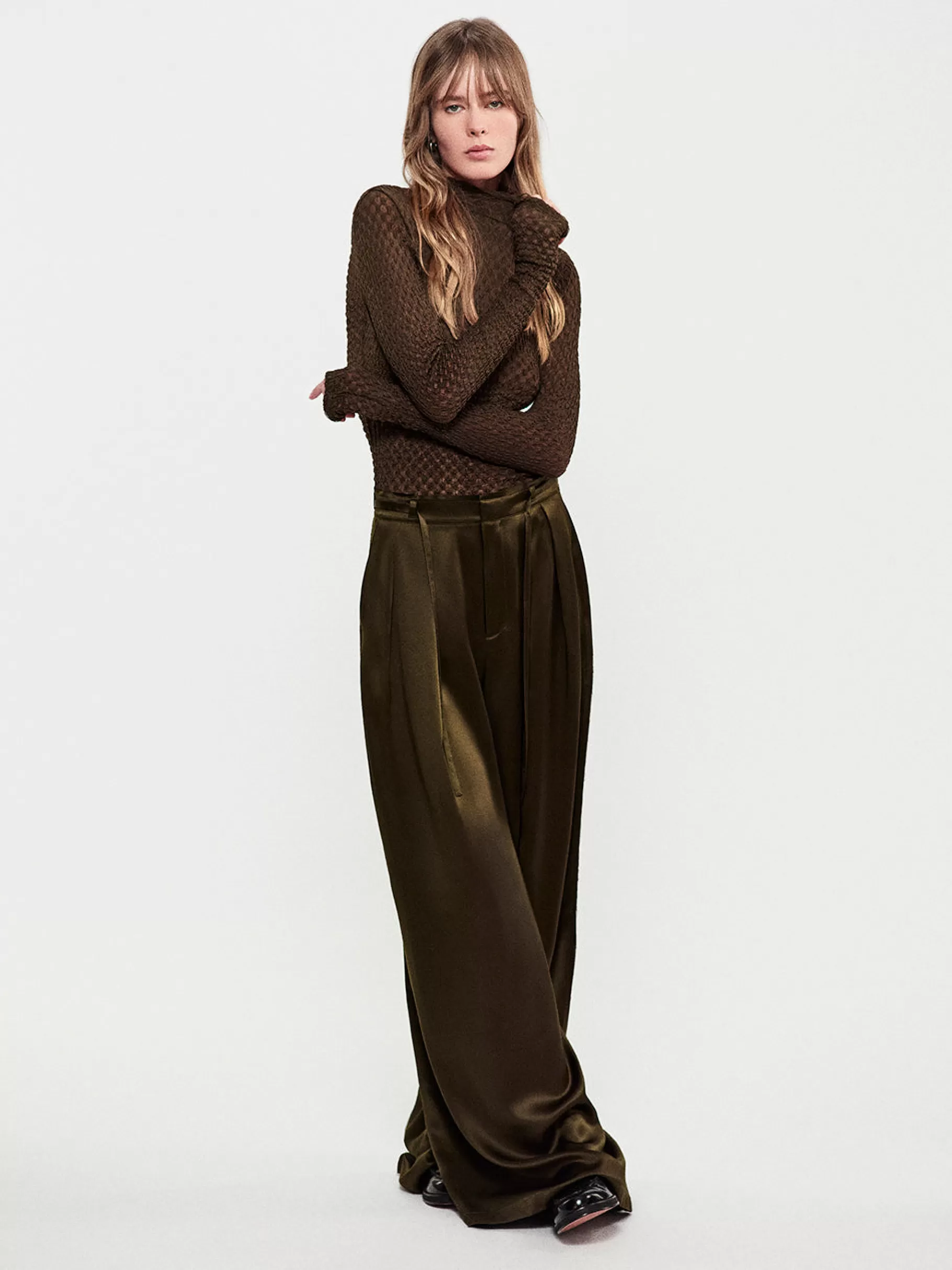 Pants*FRAME Long Silk Trouser in Rich Military Richmilitary