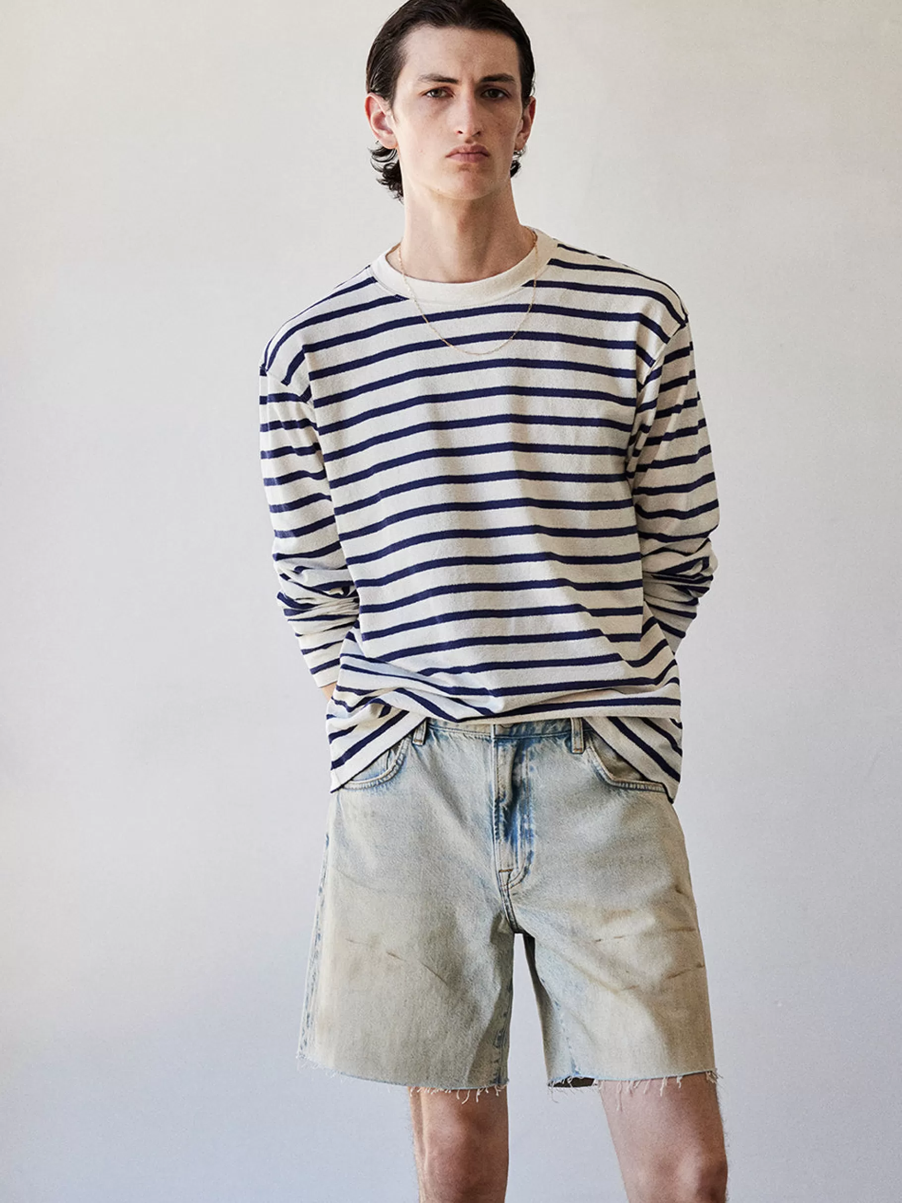 Tees & Polos*FRAME Long Sleeve Relaxed Striped Tee in Dark Navy Stripe Darknavystripe
