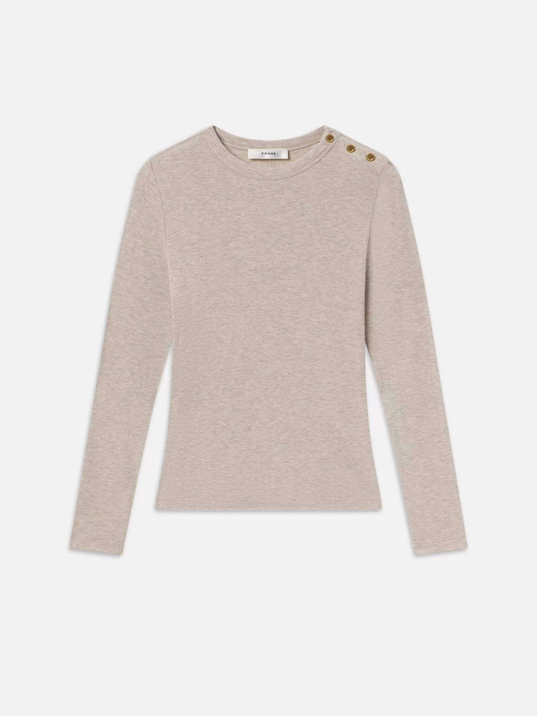 Tanks & Tees*FRAME Long Sleeve Rib Button Crew in Oatmeal Heather Oatmealheather