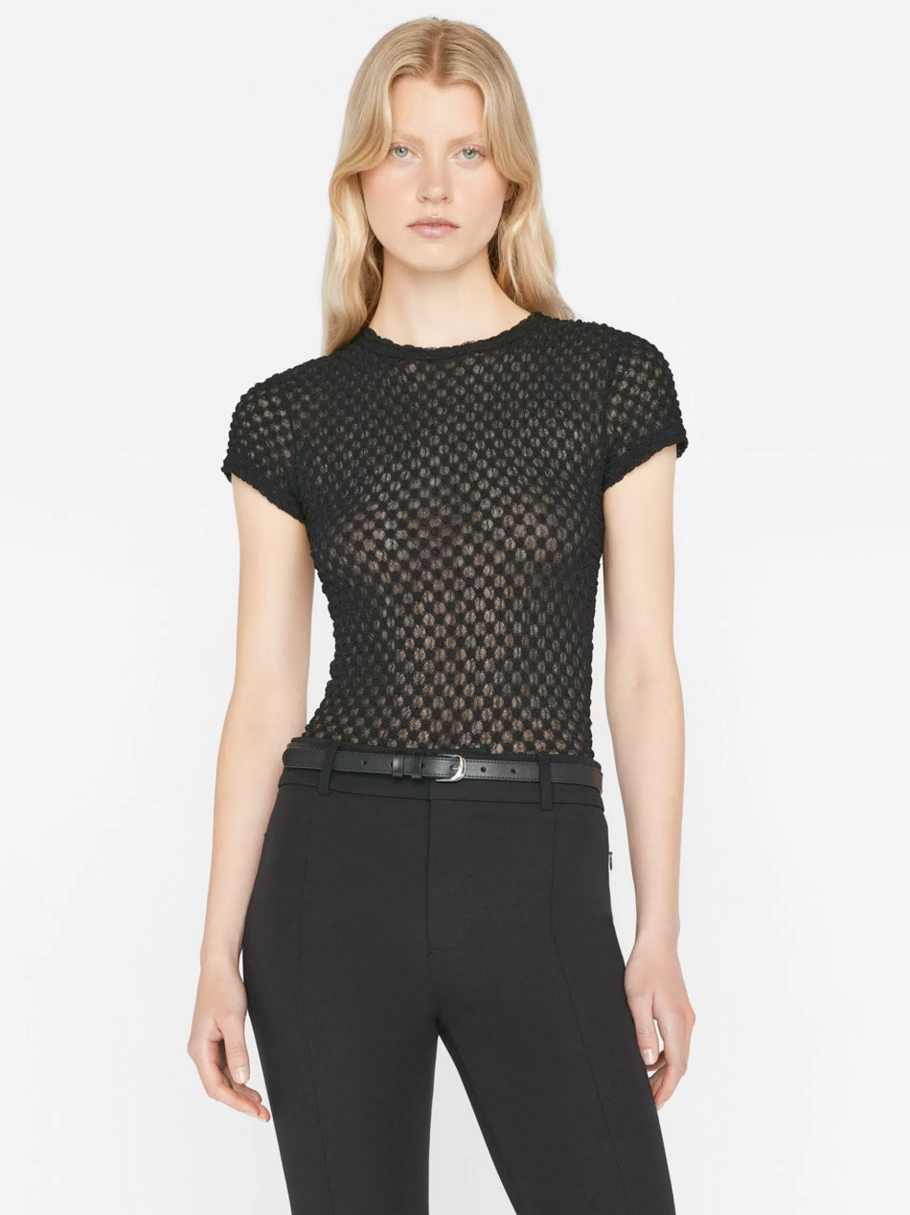 Tops & Blouses*FRAME Mesh Lace Baby Tee in Noir