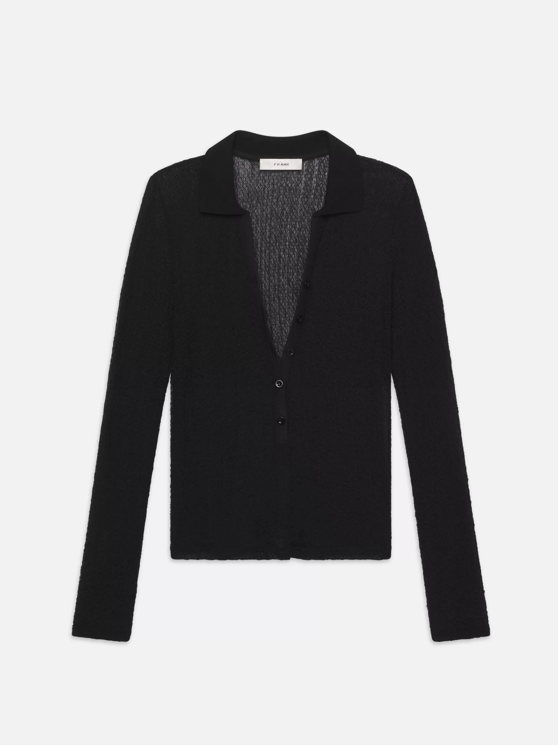 Tops & Blouses*FRAME Mesh Lace Long Sleeve Polo in Black