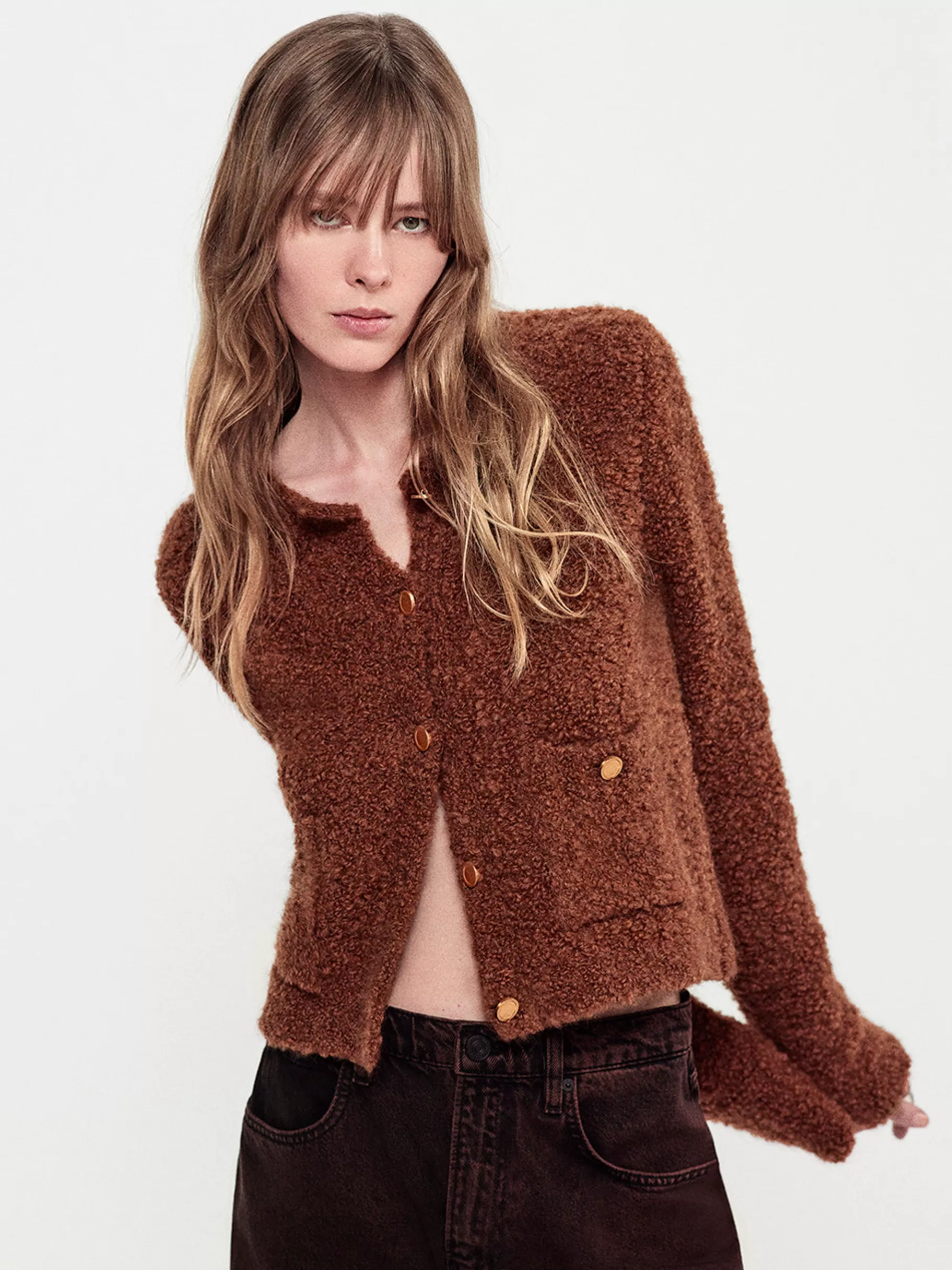 Sweaters*FRAME Patch Pocket Cardi in Camel