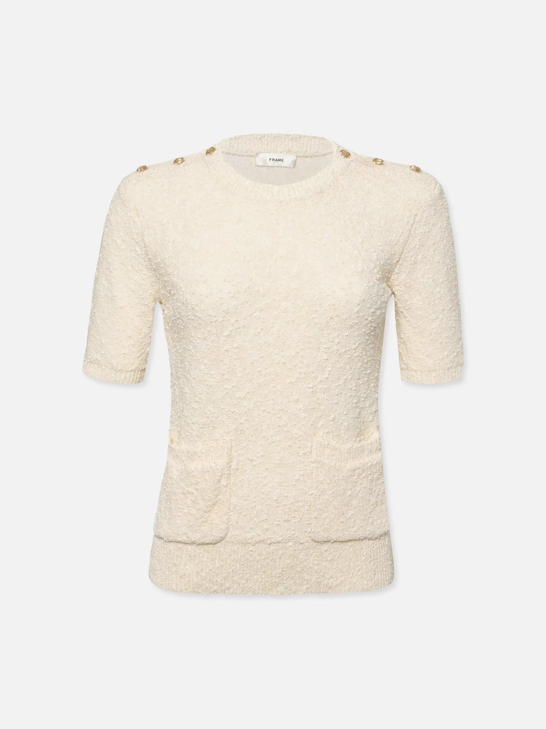 Sweaters*FRAME Patch Pocket Short Sleeve Sweater in Cream