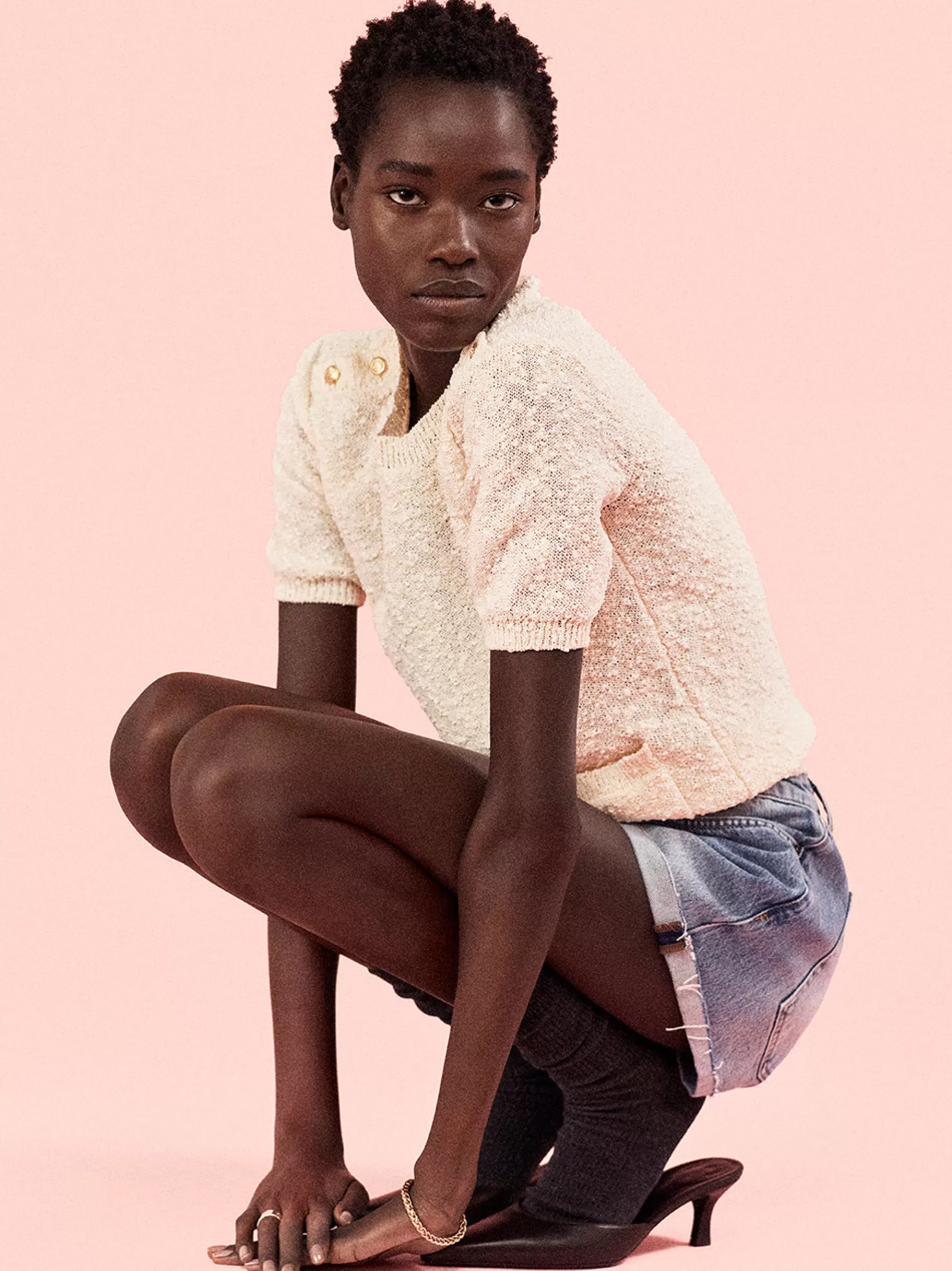 Sweaters*FRAME Patch Pocket Short Sleeve Sweater in Cream
