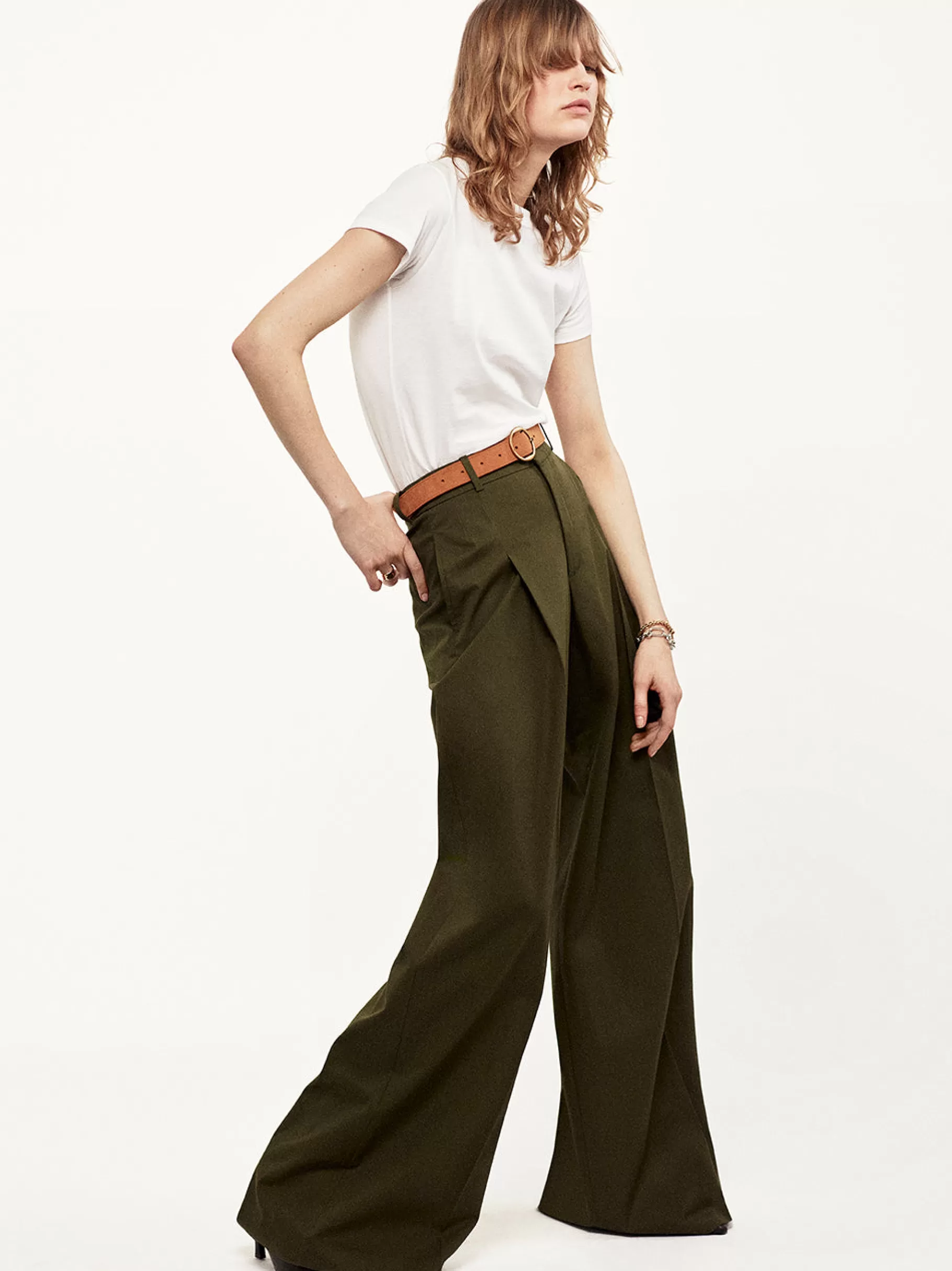 Pants*FRAME Pleated Wide Leg Pant in Surplus
