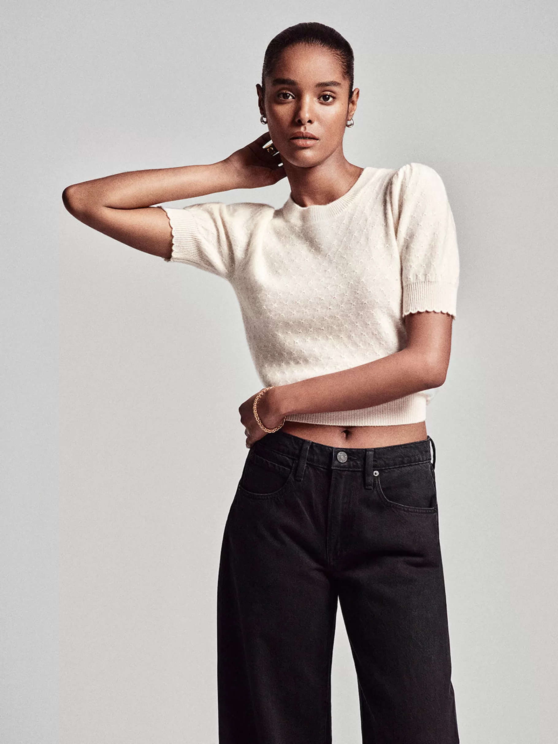 Sweaters*FRAME Pointelle Puff Sleeve Sweater in Cream
