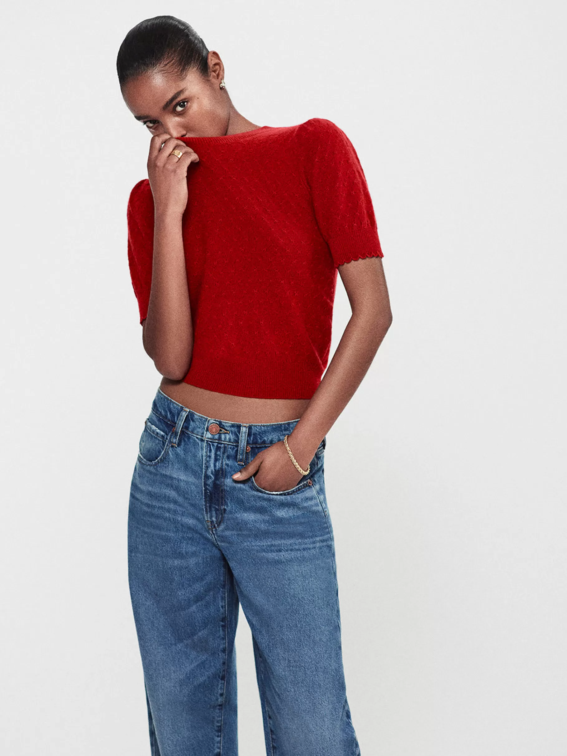 Sweaters*FRAME Pointelle Puff Sleeve Sweater in Paprika