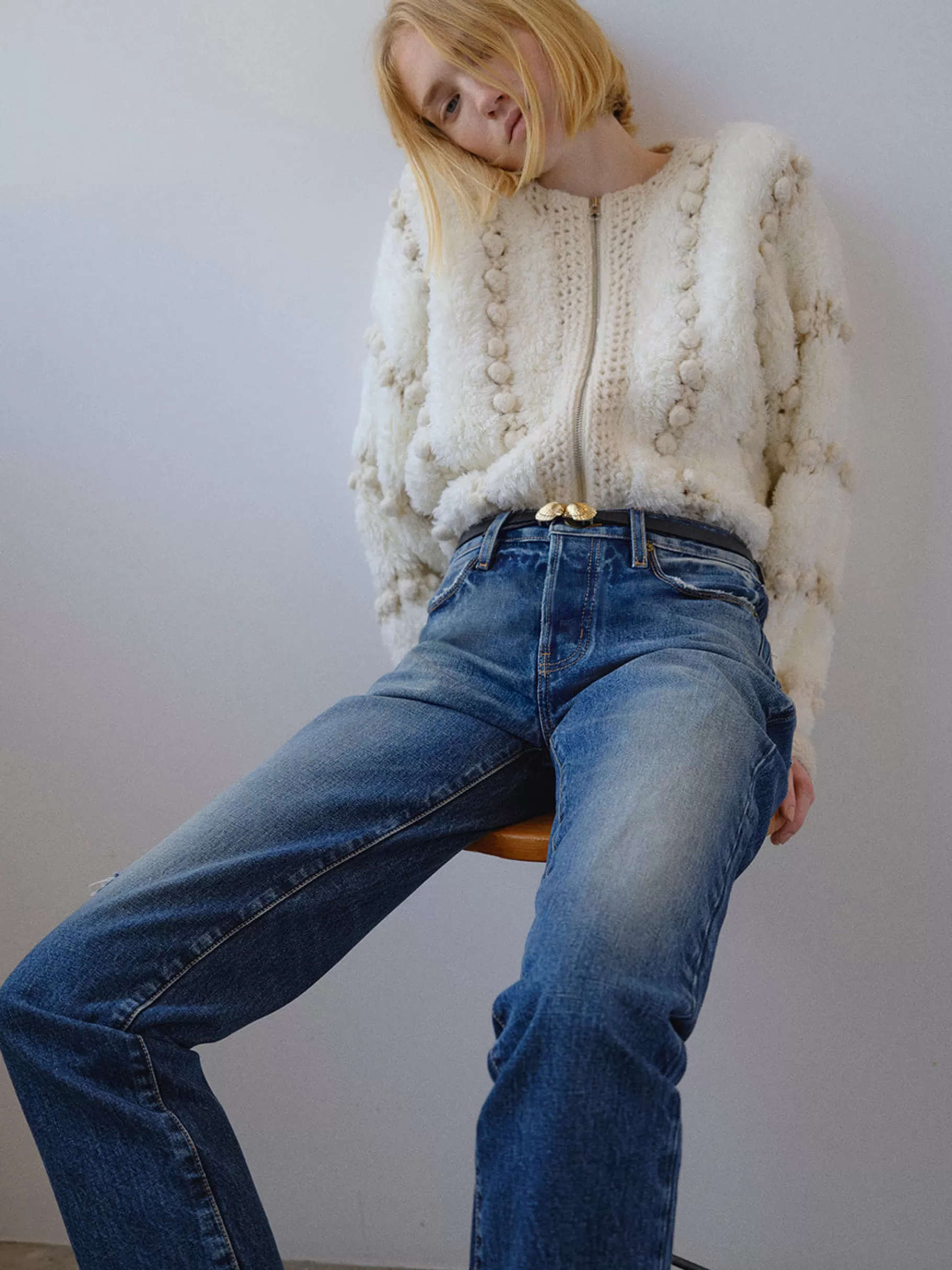 Sweaters*FRAME Pom Pom Cardi in Cream