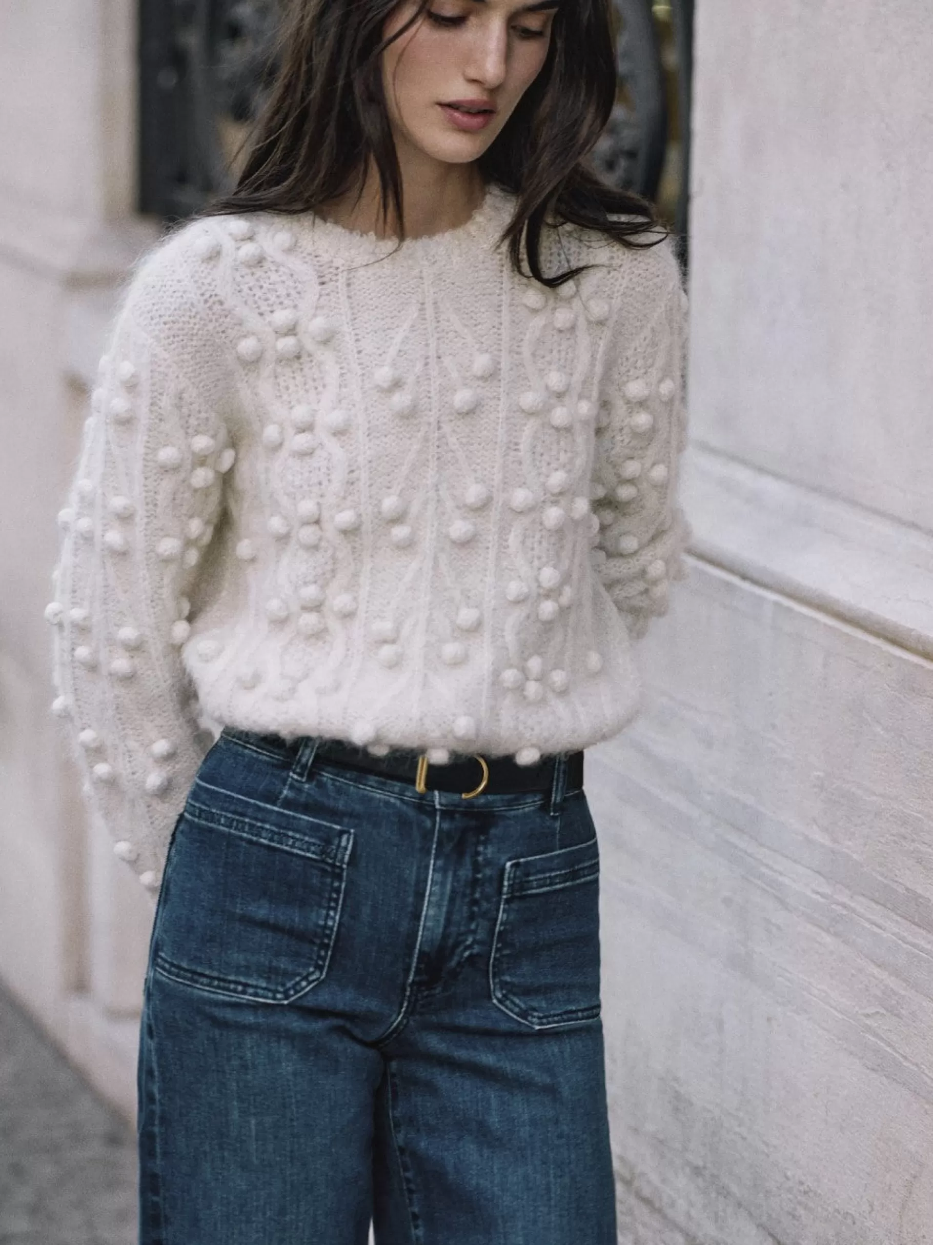 Sweaters*FRAME Popcorn Pullover in Cream