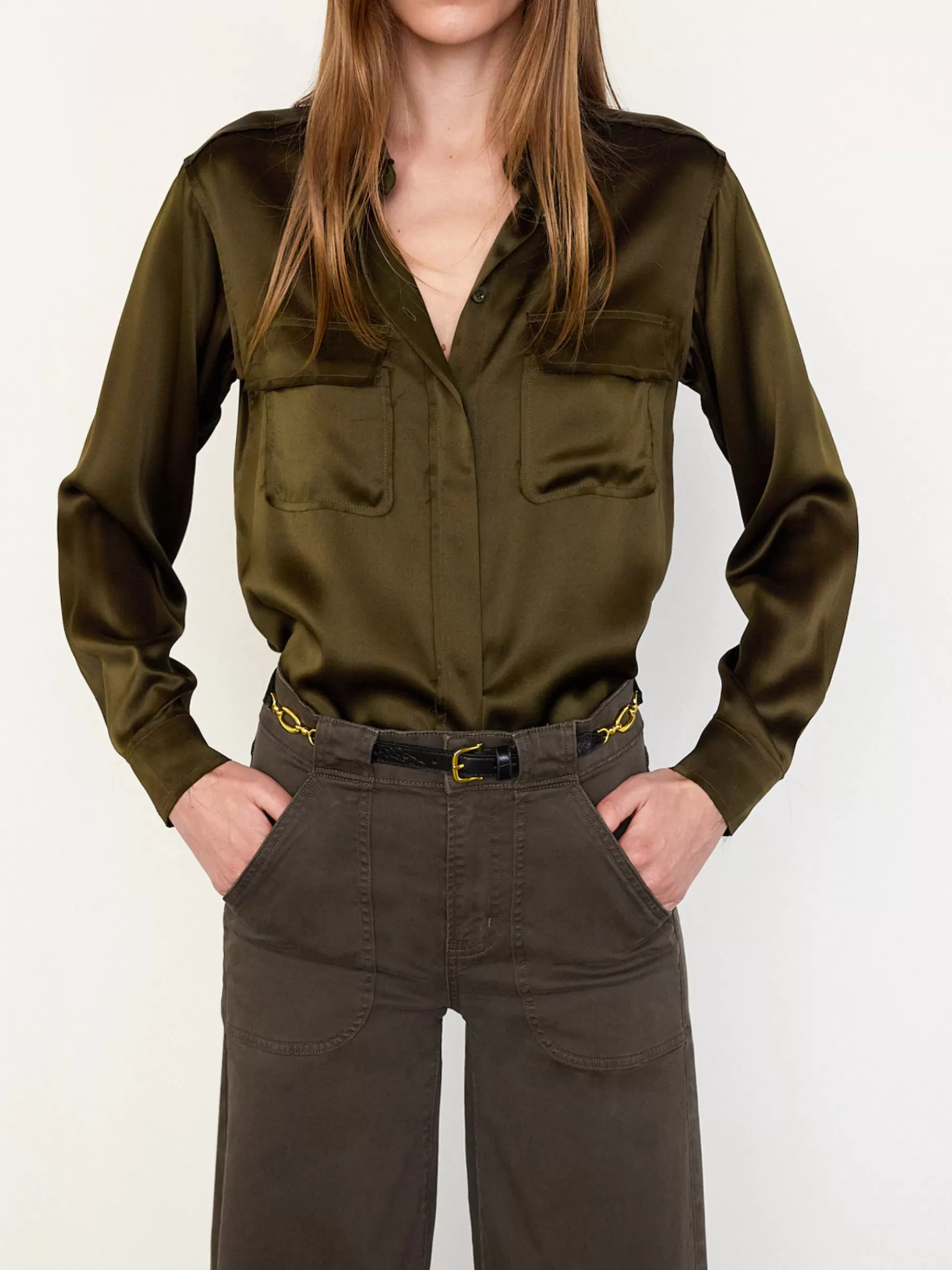 Tops & Blouses*FRAME Raw Edge Double Pocket Shirt in Rich Military Richmilitary