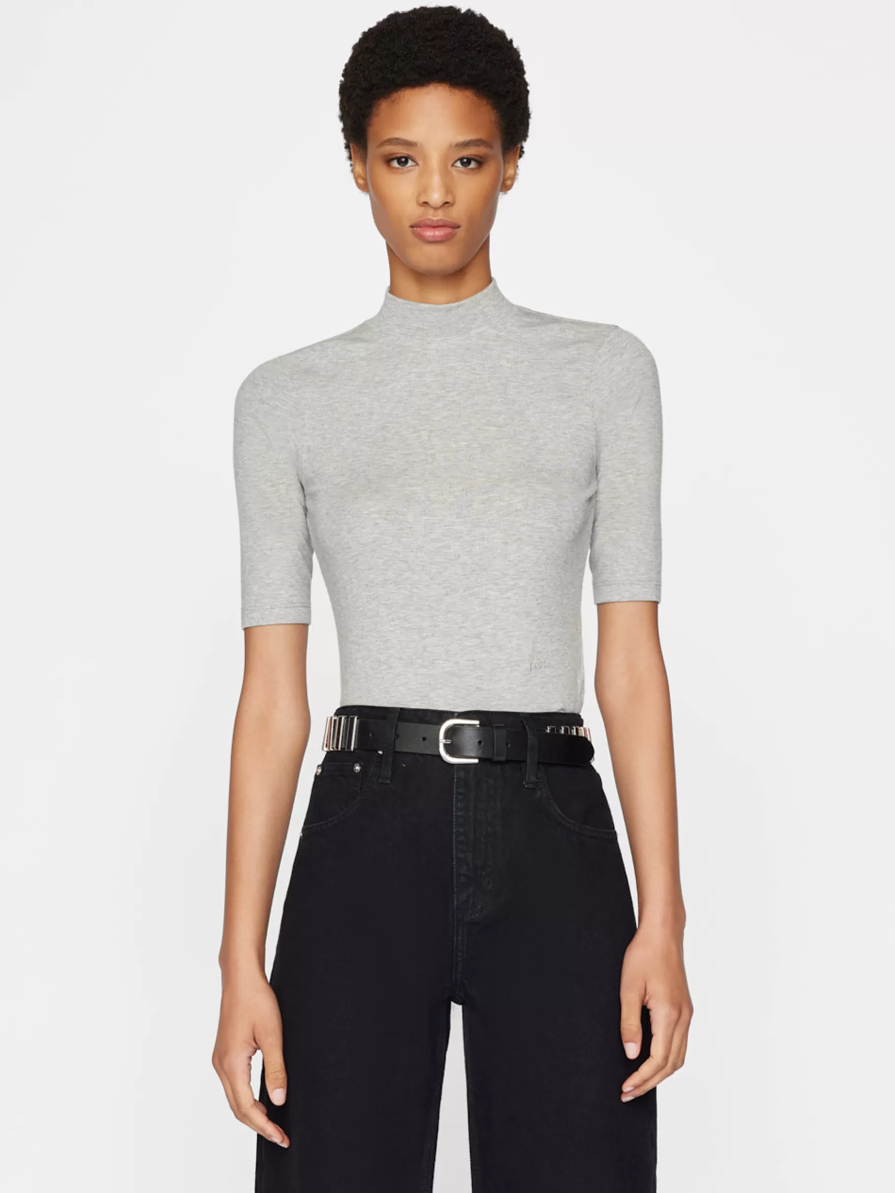 Tanks & Tees*FRAME Refined Rib Mock Neck in Gris Heather Grisheather