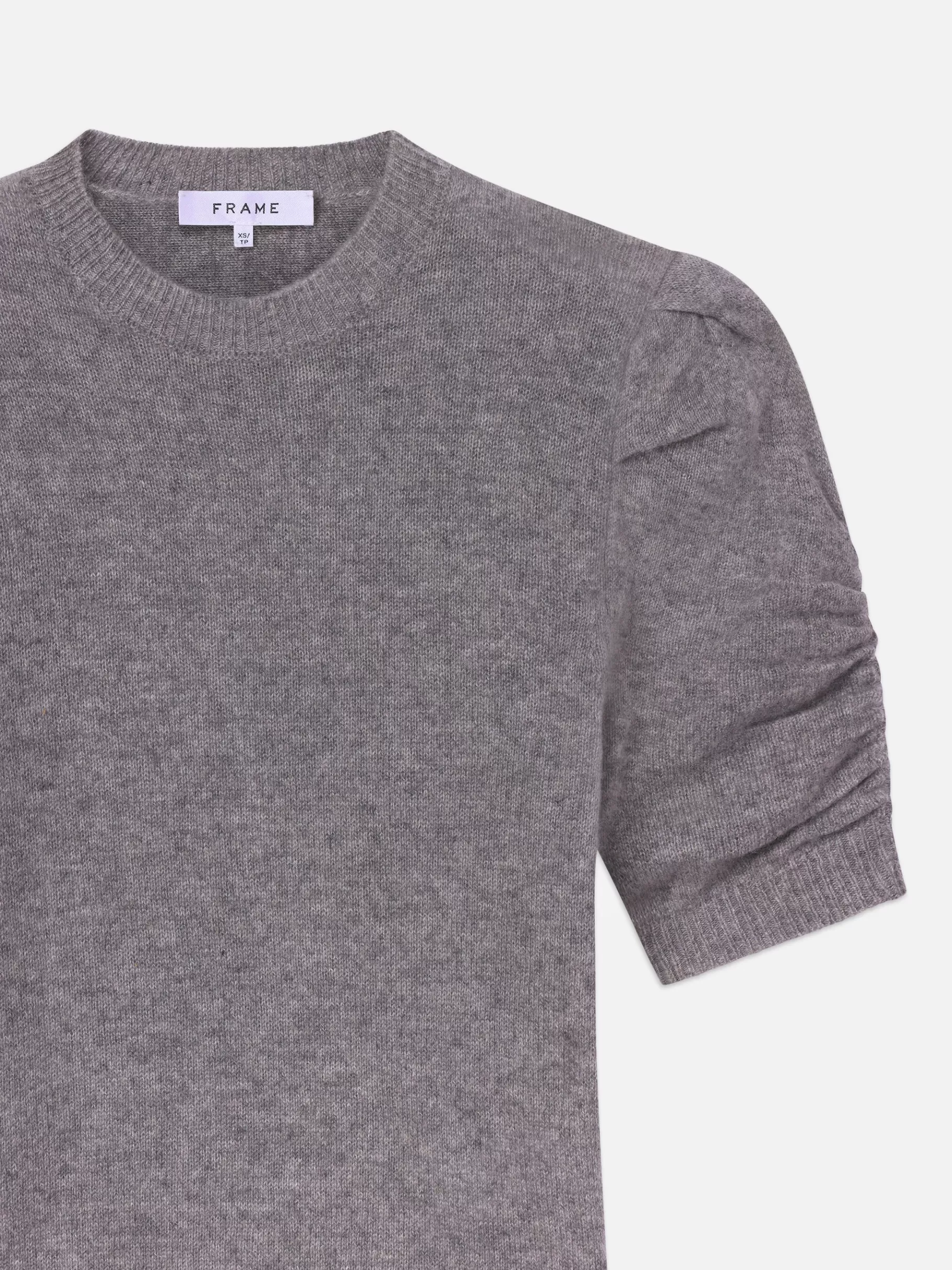Sweaters*FRAME Ruched Sleeve Cashmere Sweater in Gris Heather Grisheather