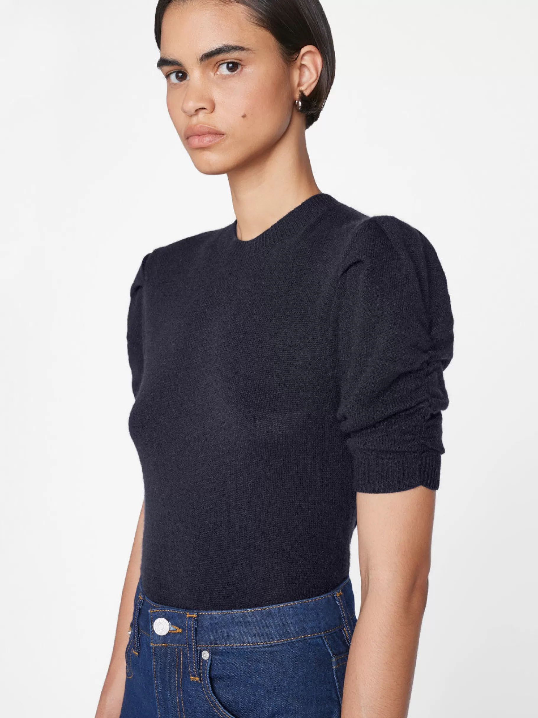 Sweaters*FRAME Ruched Sleeve Cashmere Sweater in Navy