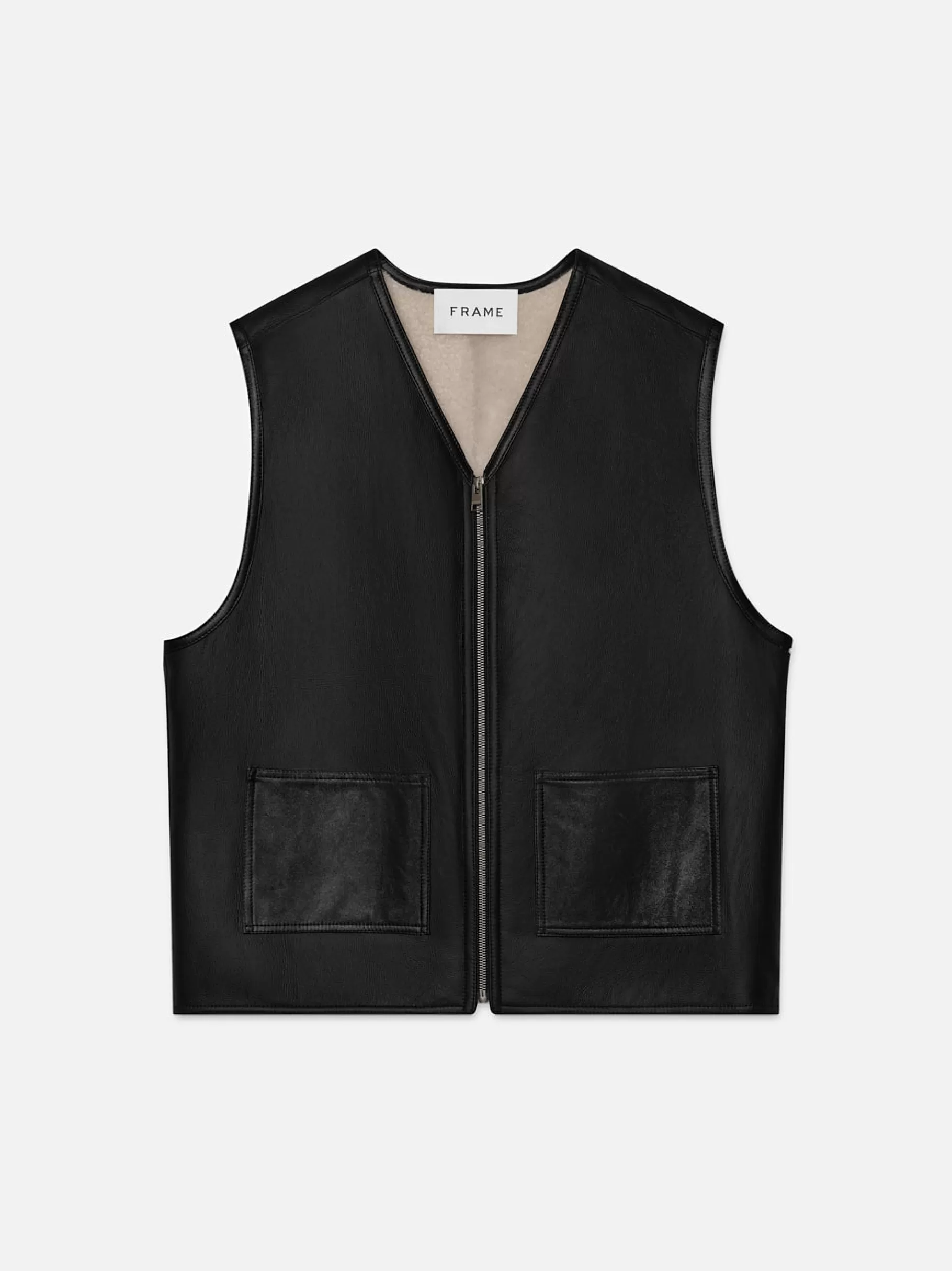 Leather & Suede | Jackets & Coats*FRAME Shearling Vest in Stone Beige/Black Stonebeige/black