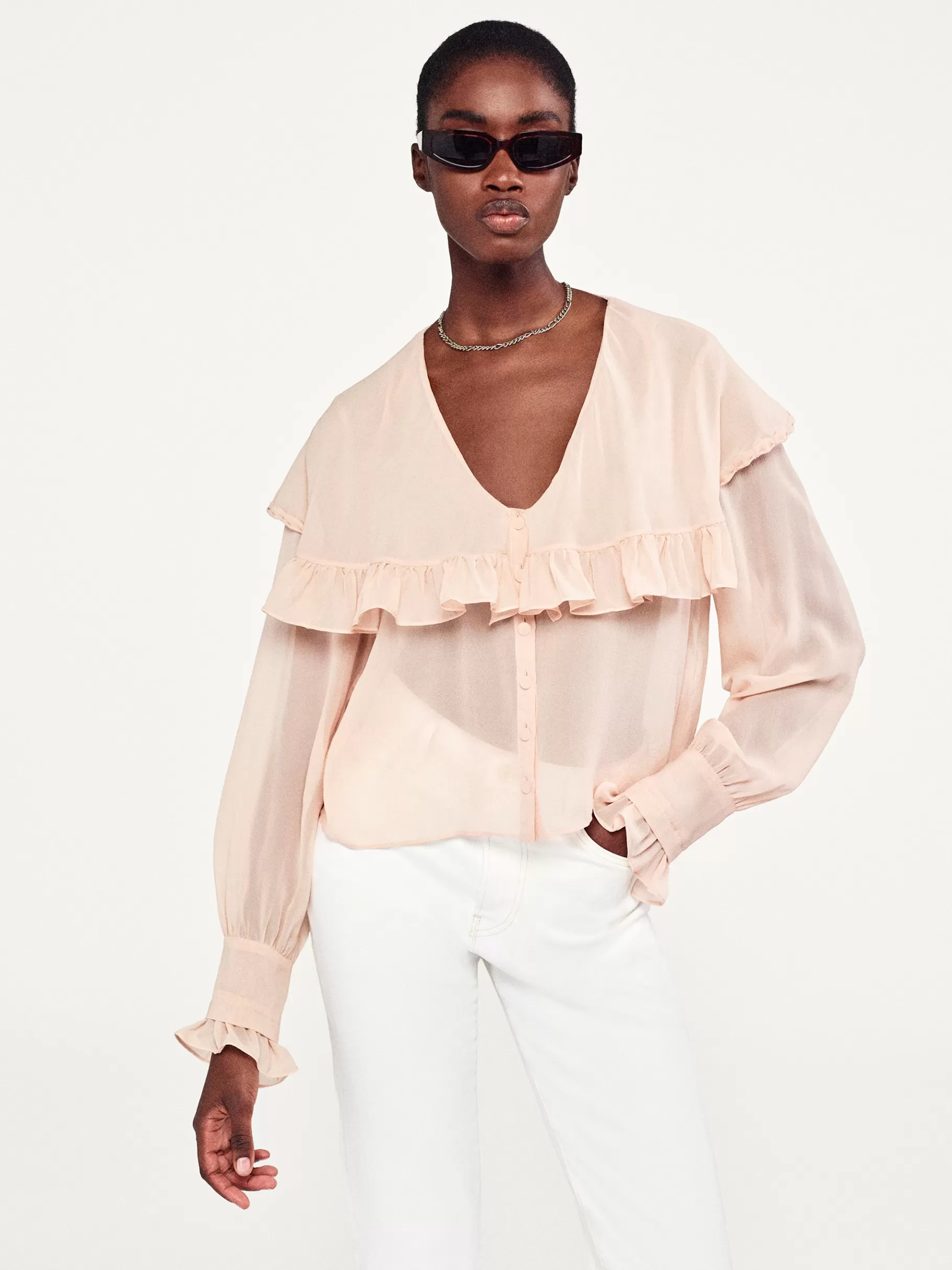Tops & Blouses*FRAME Sheer Ruffle Blouse in Light Petal Lightpetal
