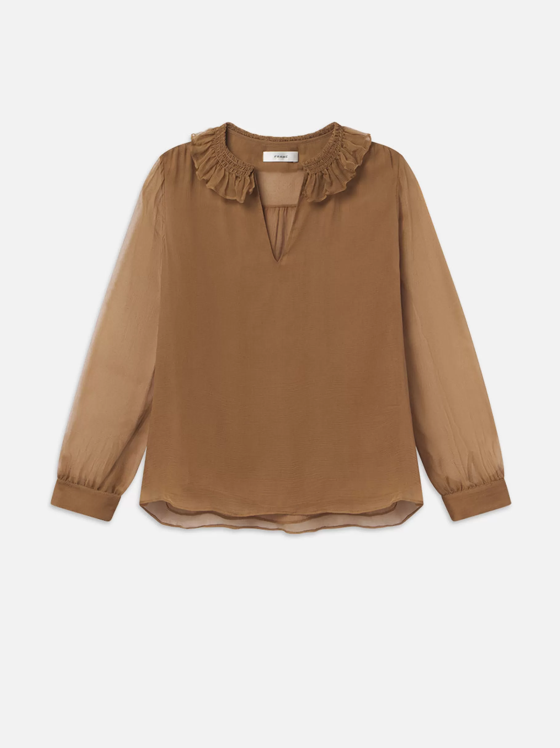 Tops & Blouses*FRAME Shirred Ruffle Neck Blouse in Camel