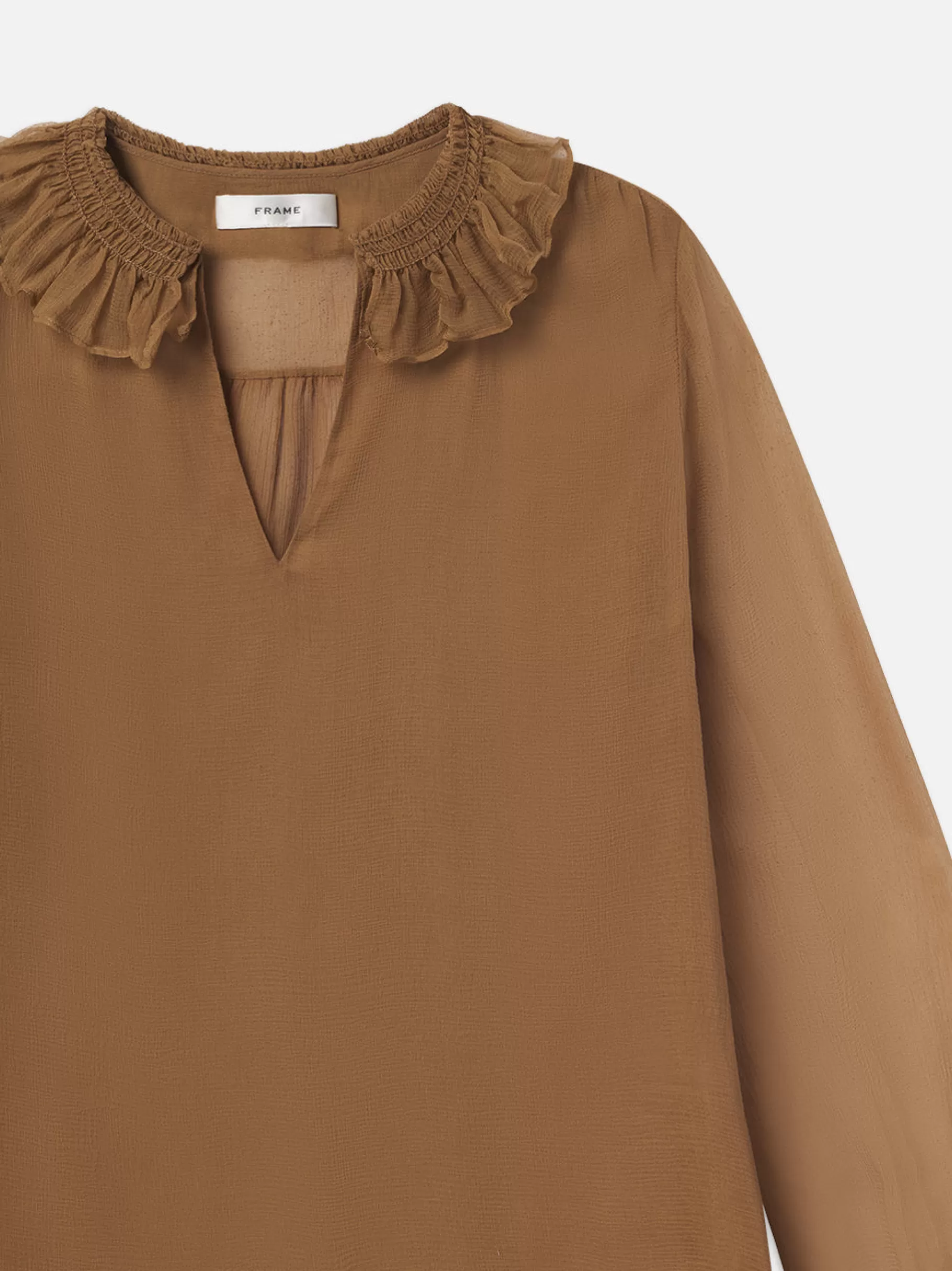 Tops & Blouses*FRAME Shirred Ruffle Neck Blouse in Camel