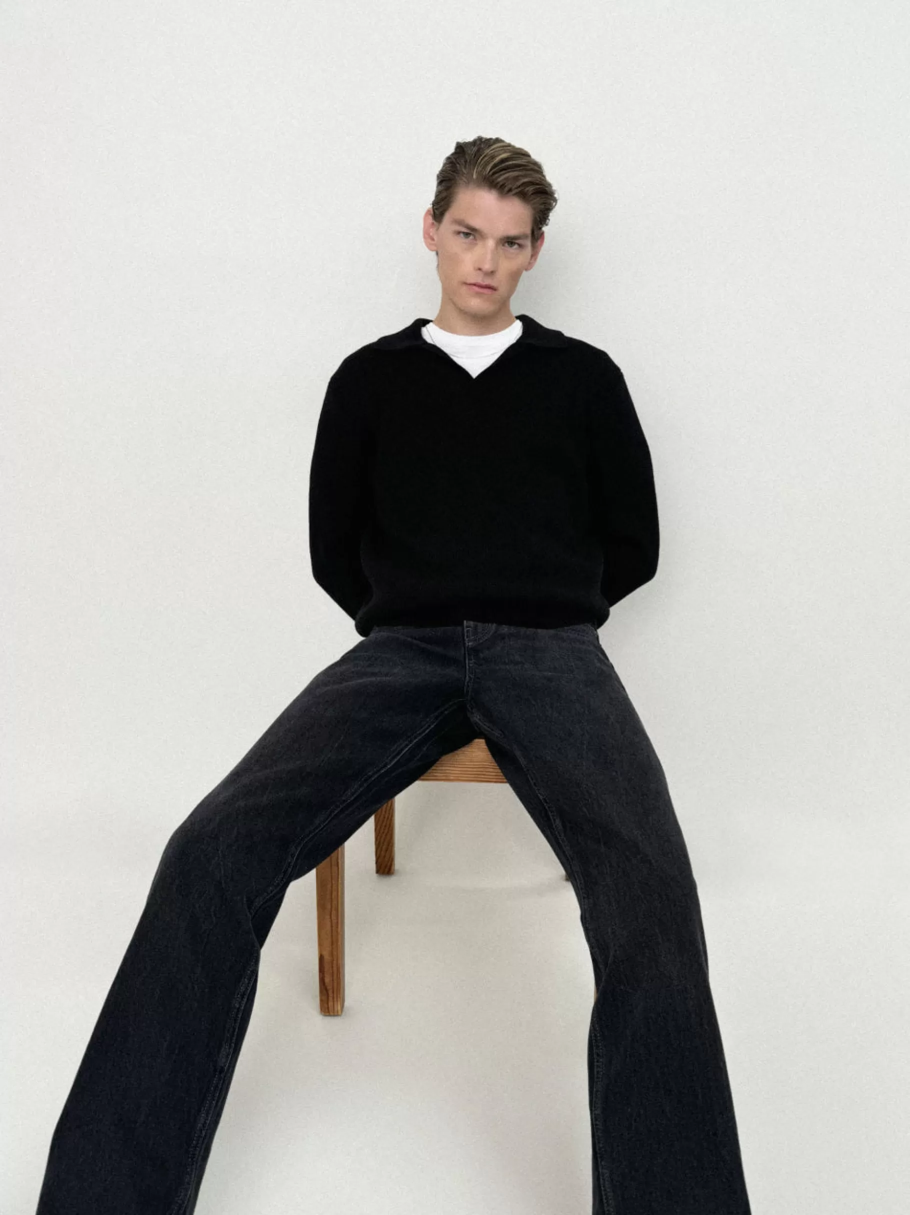 Sweaters & Hoodies | Tees & Polos*FRAME Silk Blend Polo Sweater in Black