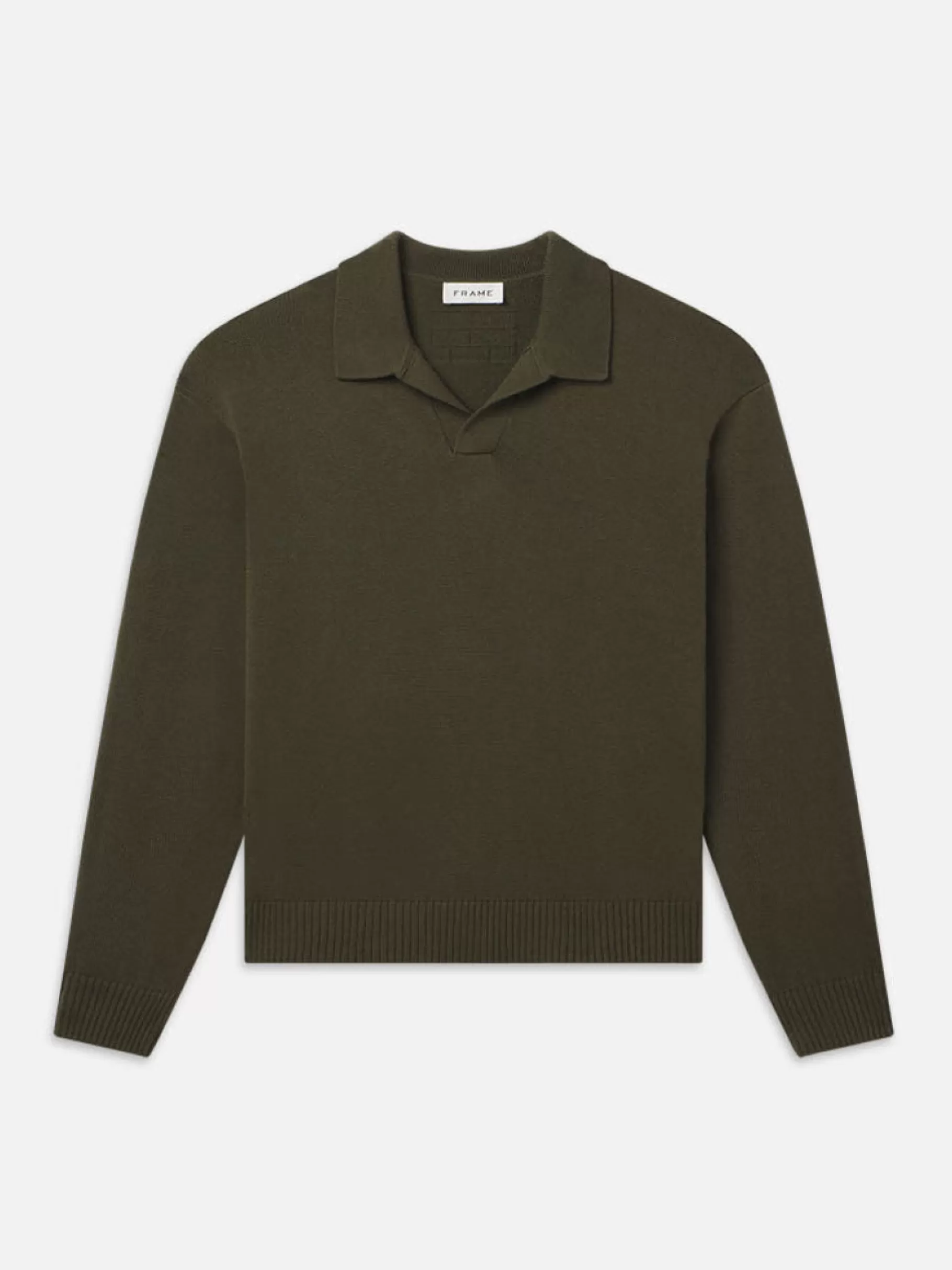 Sweaters & Hoodies*FRAME Silk Blend Polo Sweater in Dark Olive Darkolive