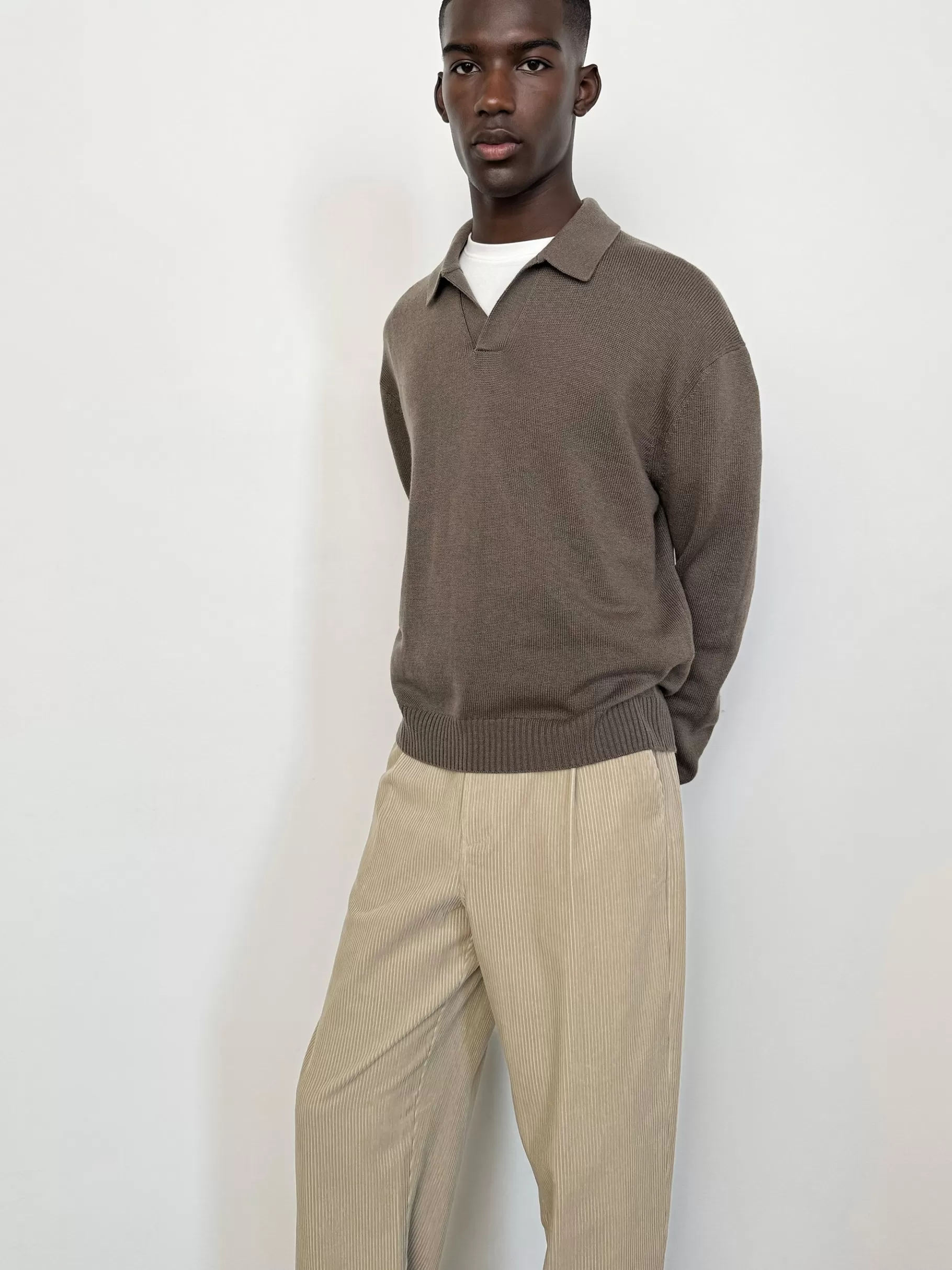Sweaters & Hoodies*FRAME Silk Blend Polo Sweater in Soft Mocha Softmocha