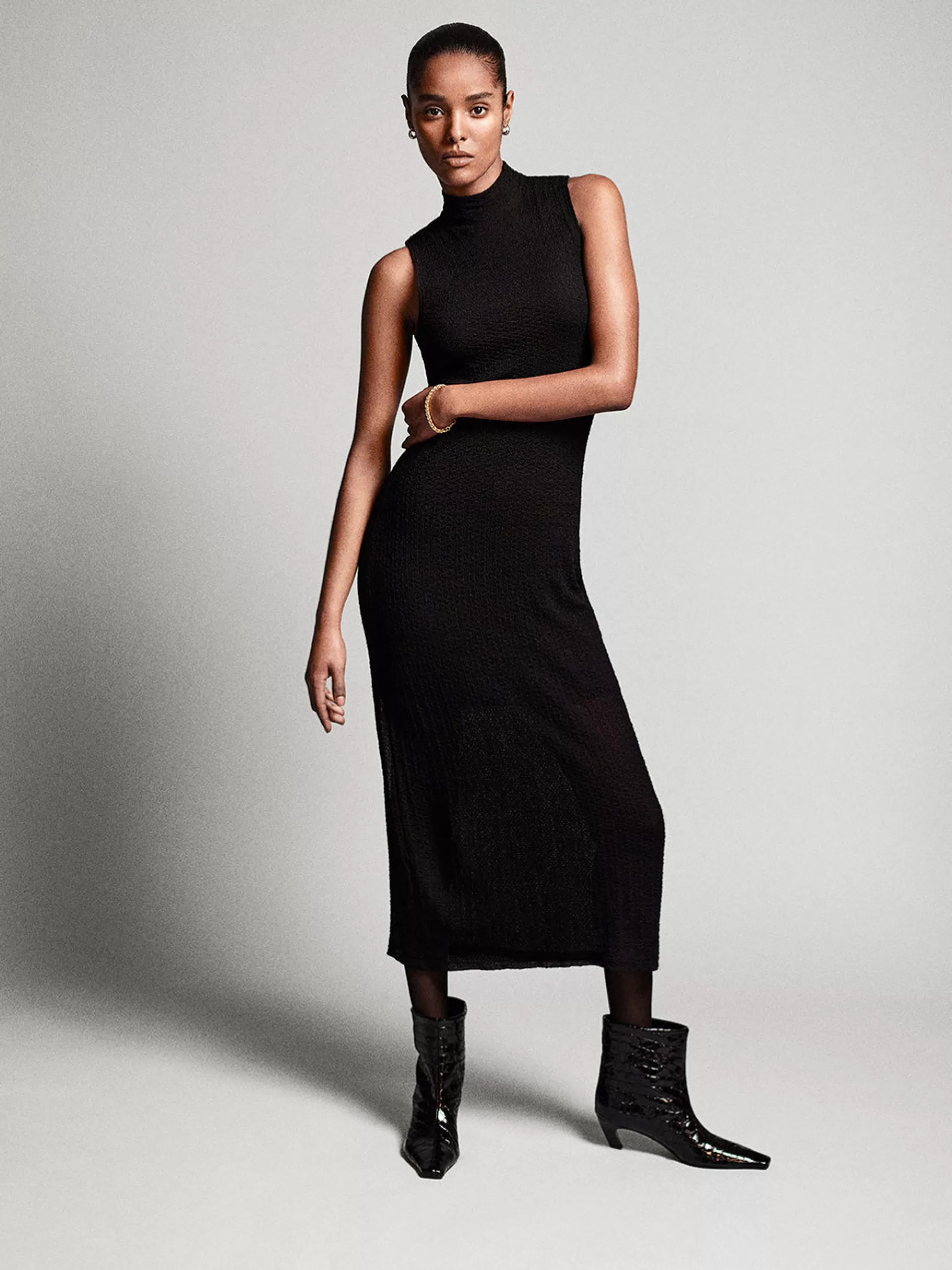 Dresses & Jumpsuits*FRAME Sleeveless Mesh Mock Neck Dress in Black