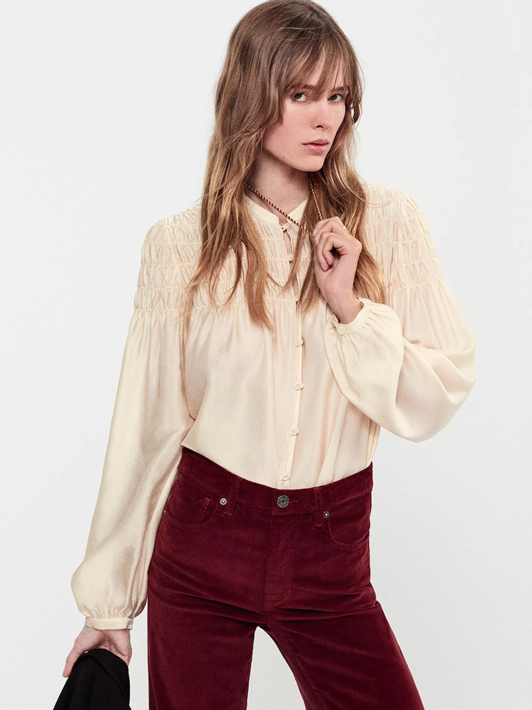 Tops & Blouses*FRAME Smocked Collarless Blouse in Champagne